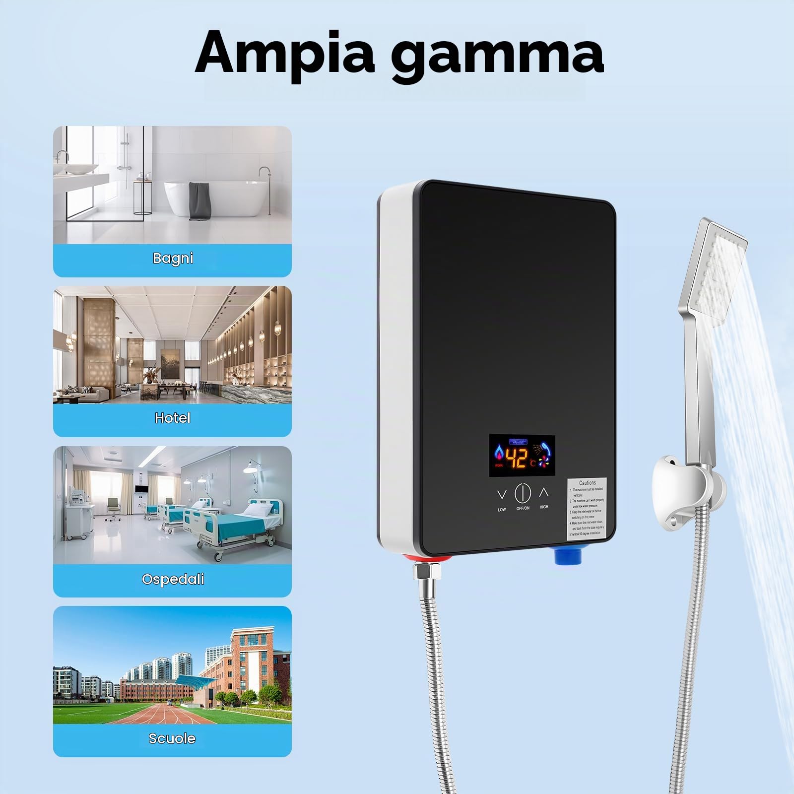 TiryyDrela Scaldacqua Istantaneo 6500W 30-55°C LED Parete