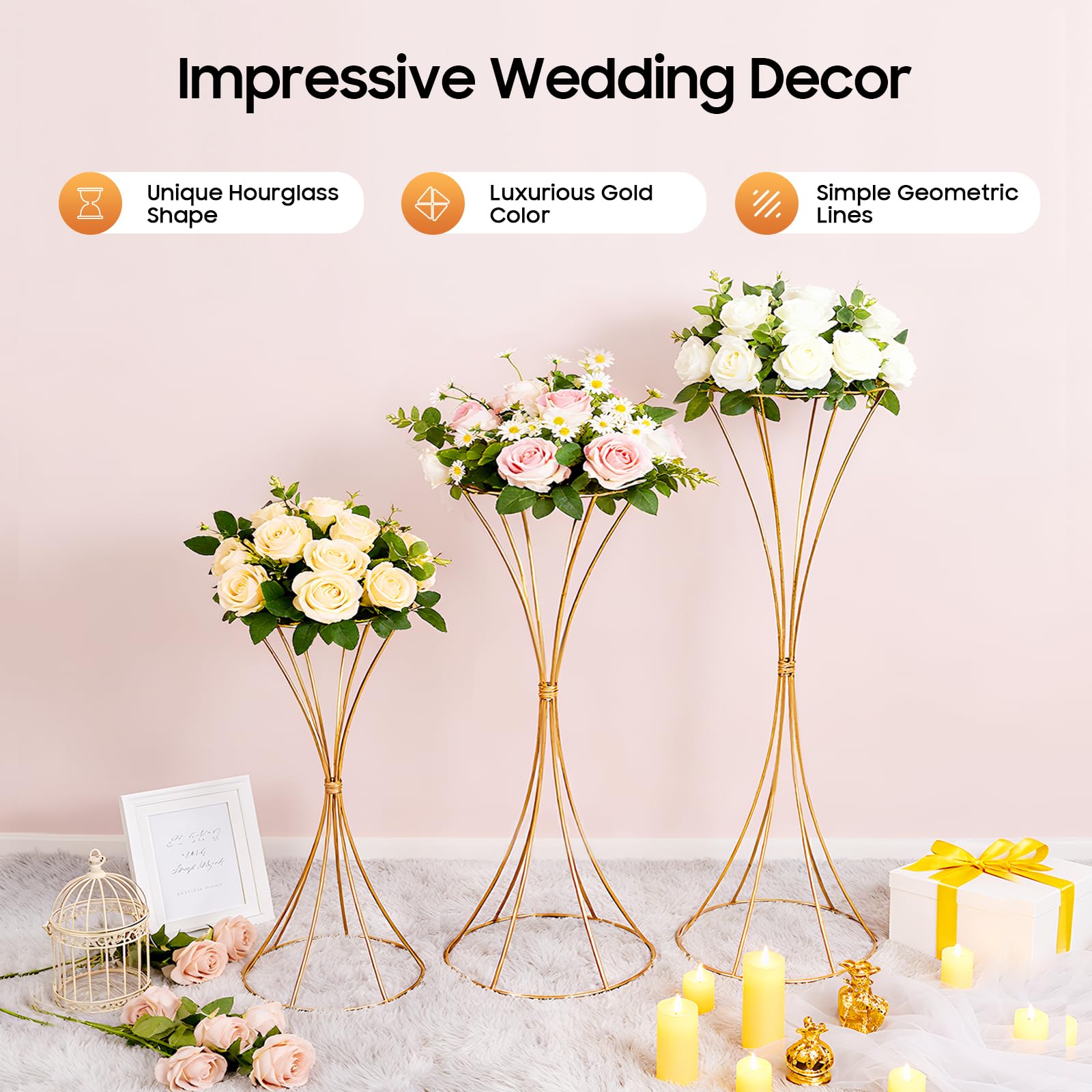 TiryyDrela Supporto Fiori Matrimonio Set 3 Pezzi Oro