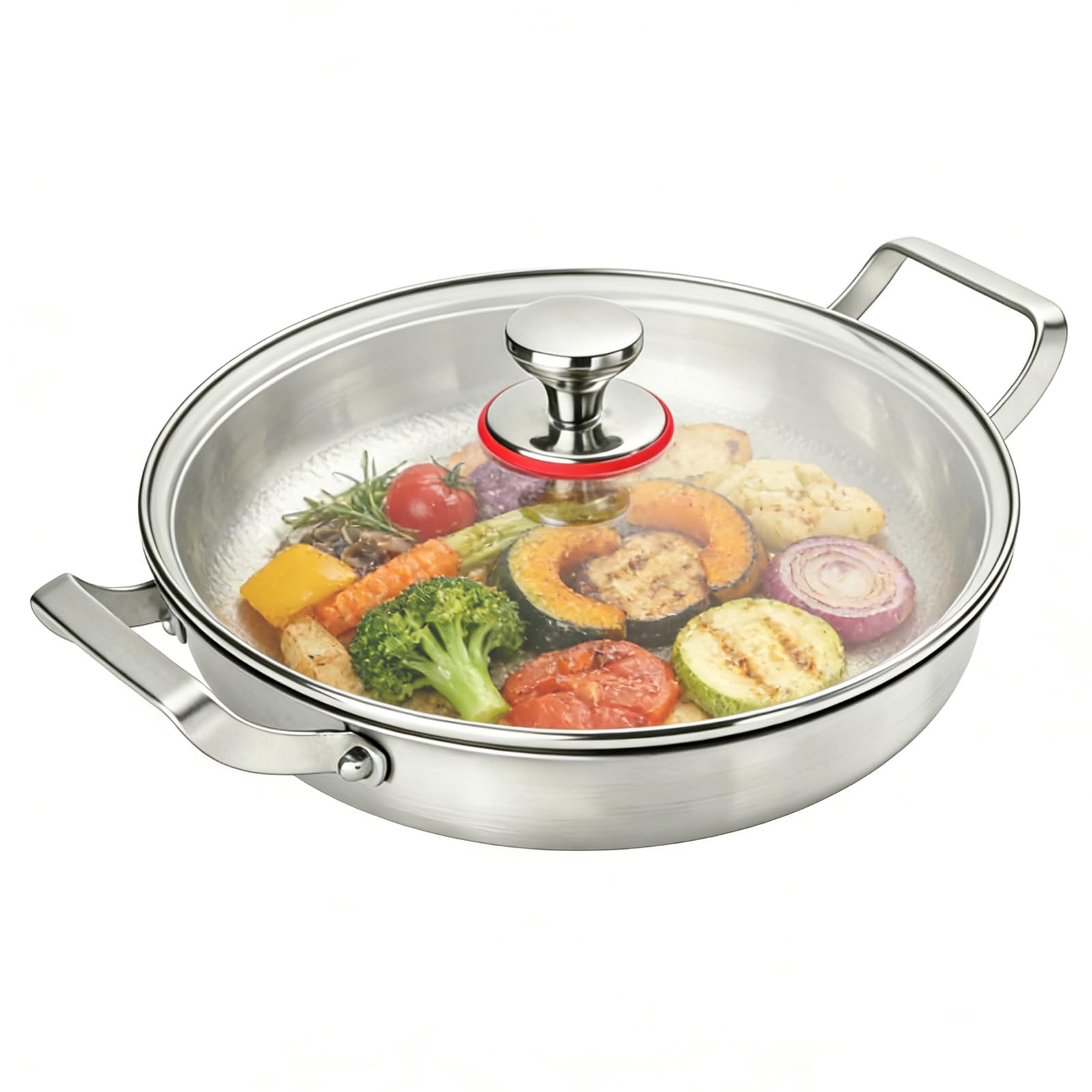 TiryyDrela padella acciaio inox 30 cm con coperchio vetro
