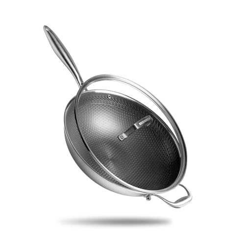 Reishunger Premium Wok acciaio inox 32 cm con coperchio