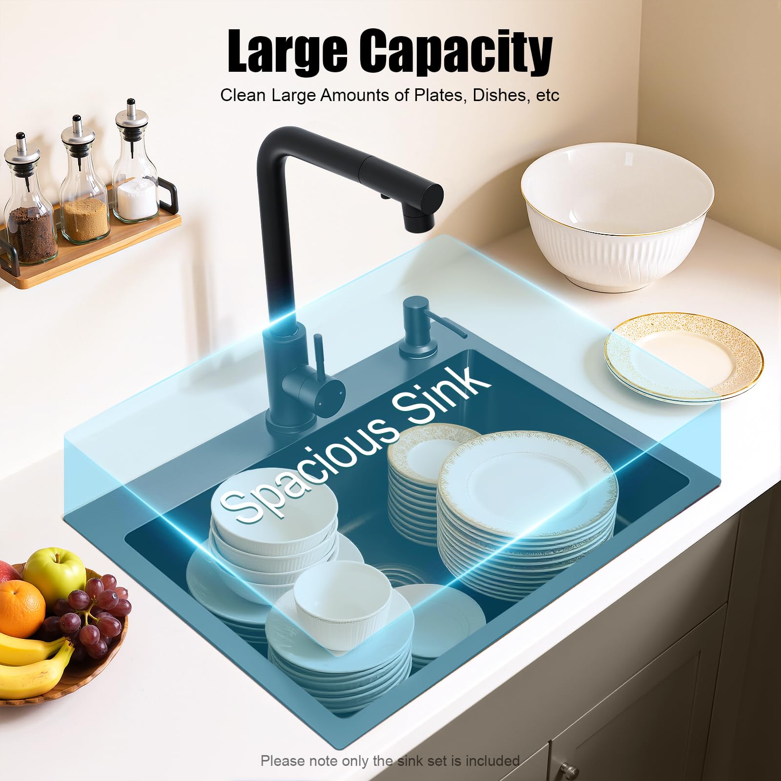 TiryyDrela Lavello Cucina 60 cm Nero Acciaio Inox con Rubinetto