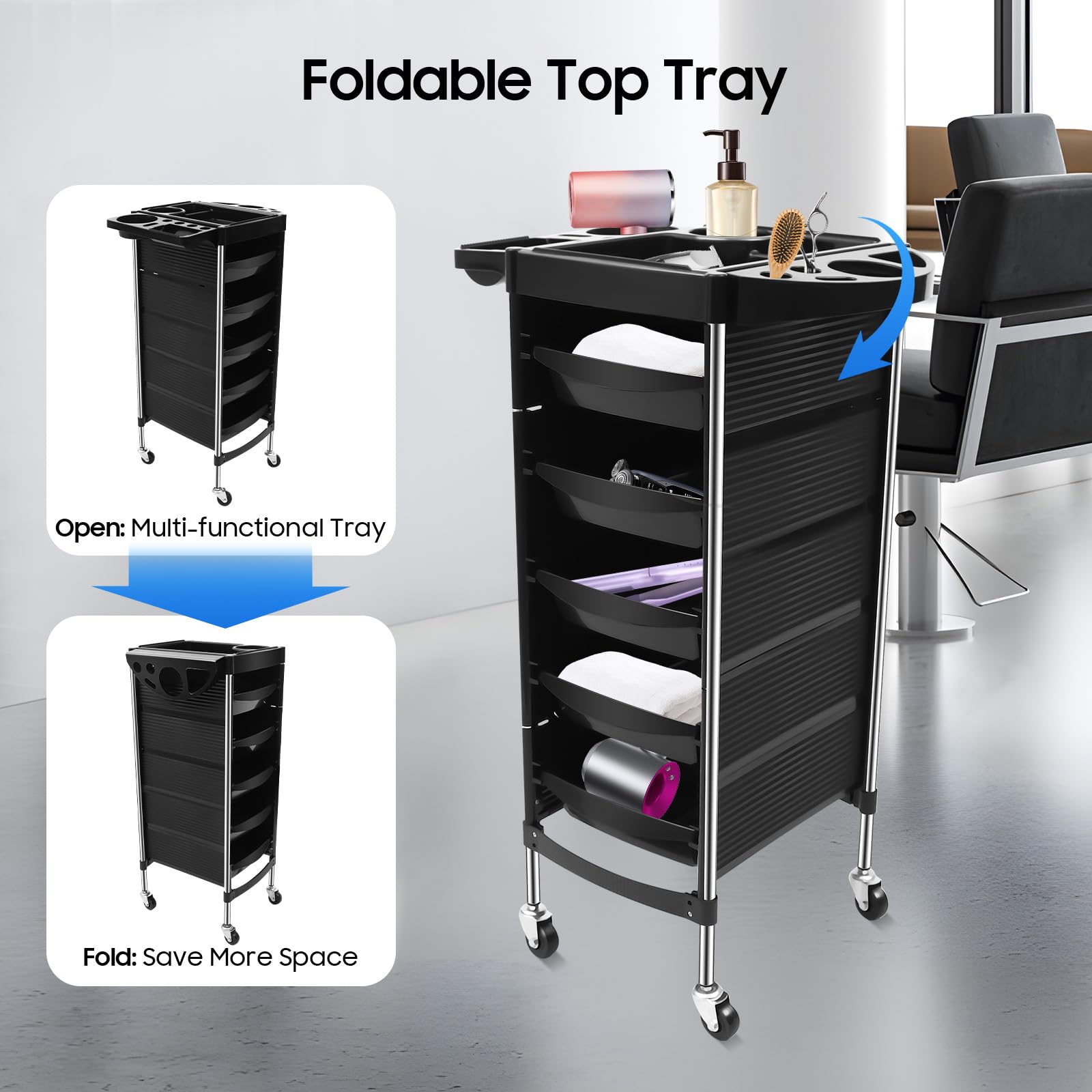 TiryyDrela Carrello Parrucchiere 5 Cassetti Nero
