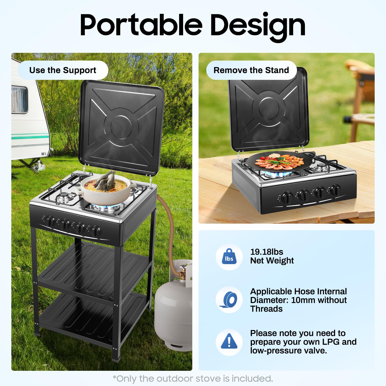 TiryyDrela Fornello Gas Esterno 4 Fuochi Portatile 8,7kg