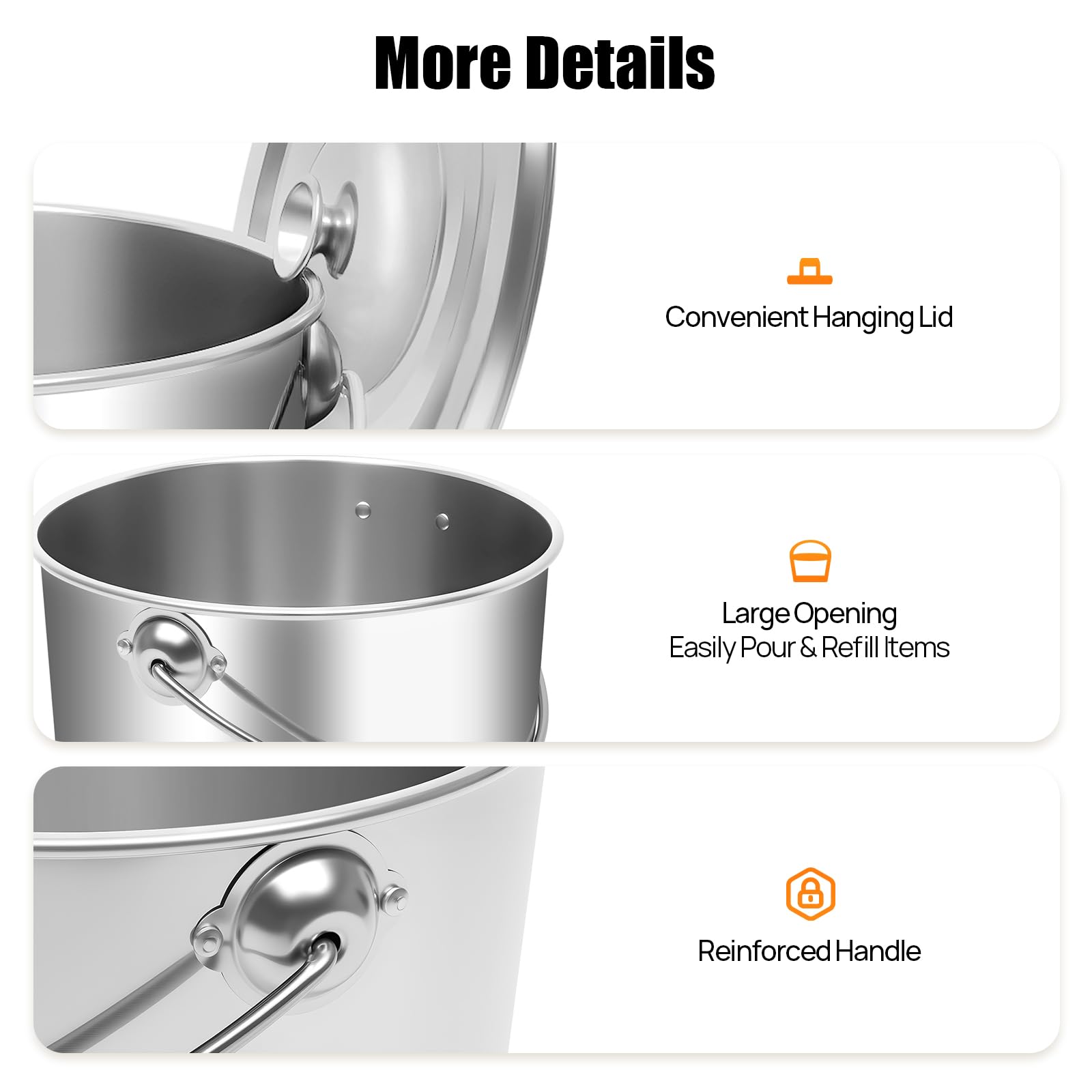 TiryyDrela Secchio Inox 304 18L Coperchio Ermetico
