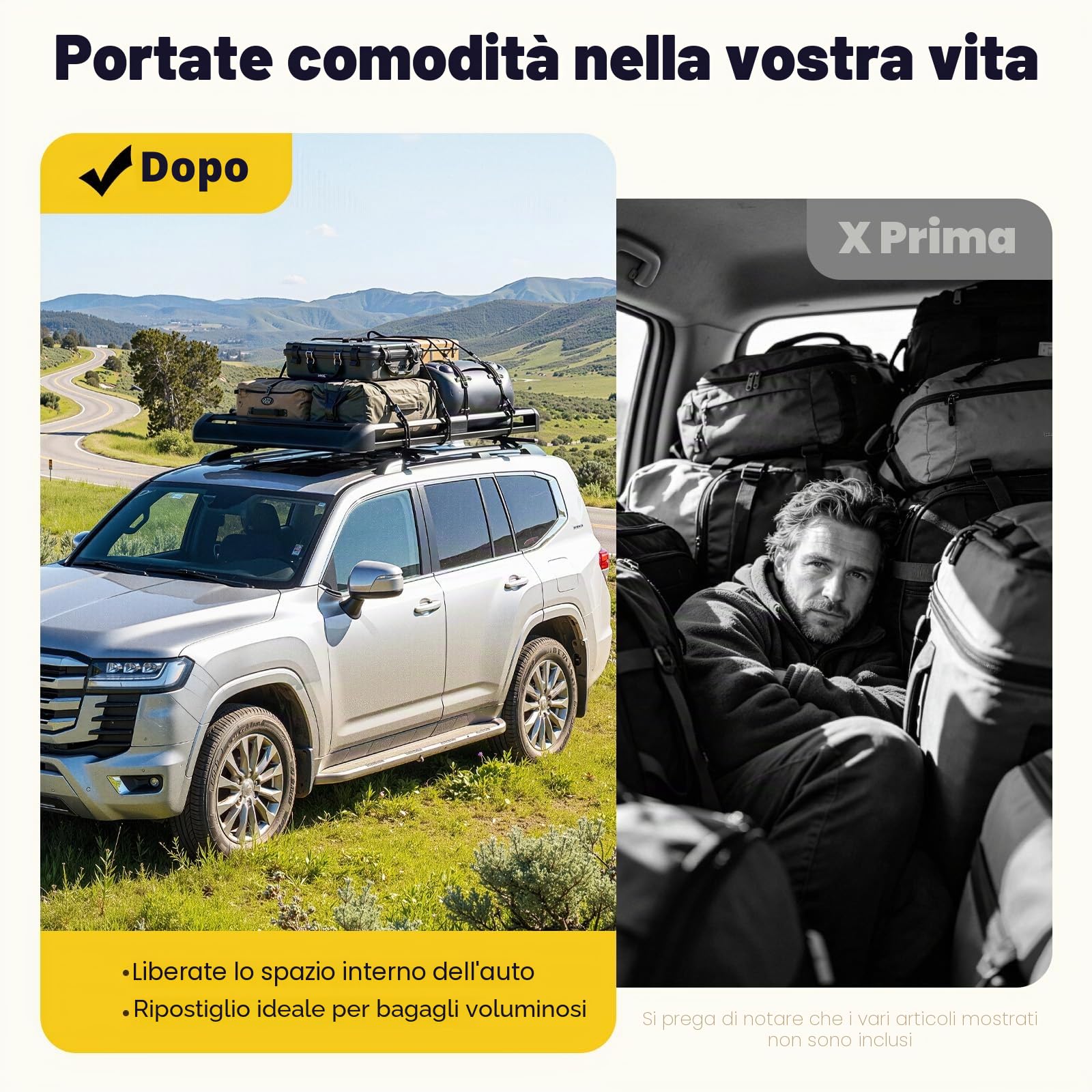 TiryyDrela Portapacchi da Tetto 150 kg Regolabile 100-135 cm Acciaio