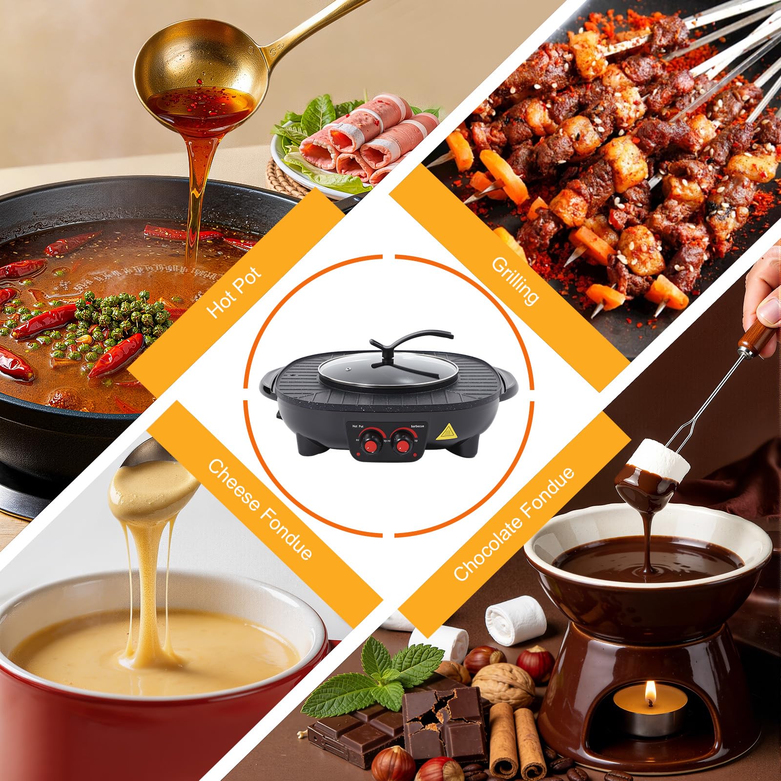 TiryyDrela grill hotpot elettrico 2 in 1 3L nero 2000W