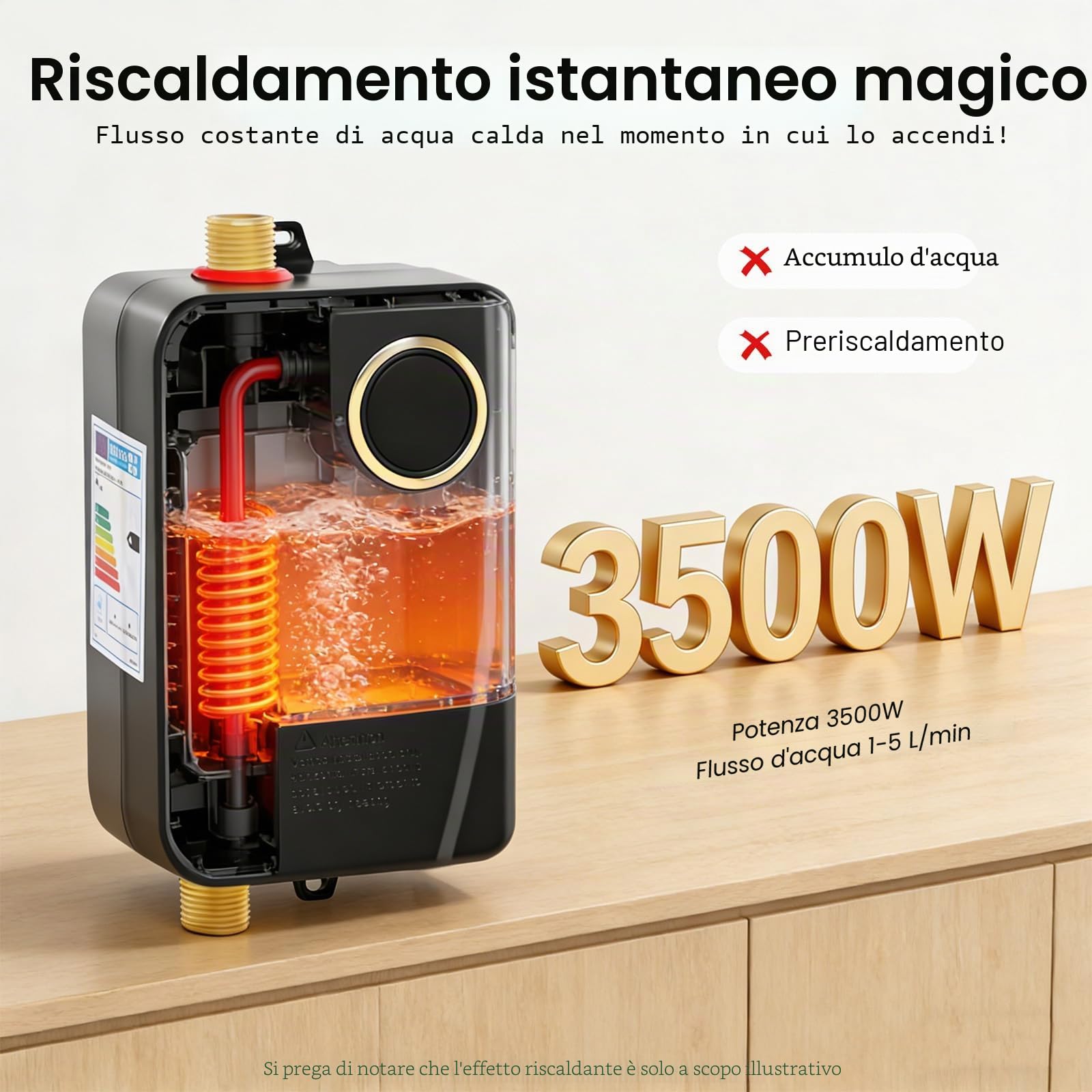 TiryyDrela Scaldacqua istantaneo elettrico LED 20-50°C