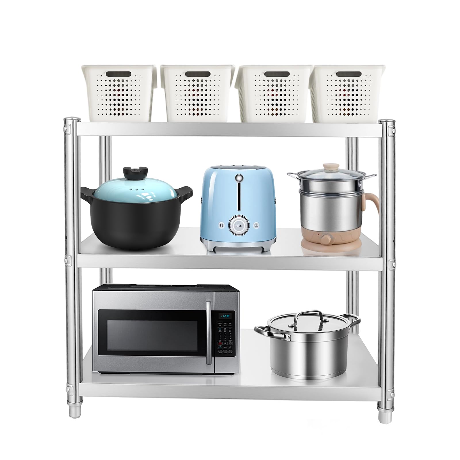 TiryyDrela Scaffale cucina 3 ripiani acciaio inox regolabile