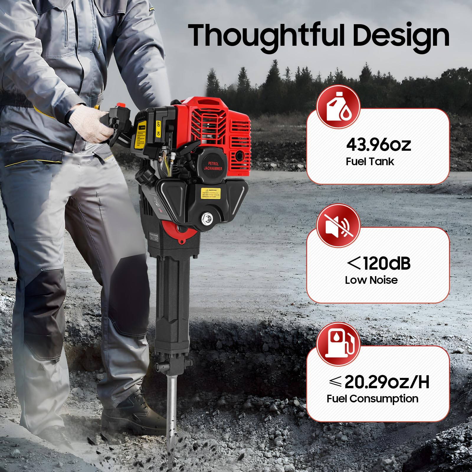 TiryyDrela Escavatore Benzina 52cc 1900W Giardinaggio 3 Punte