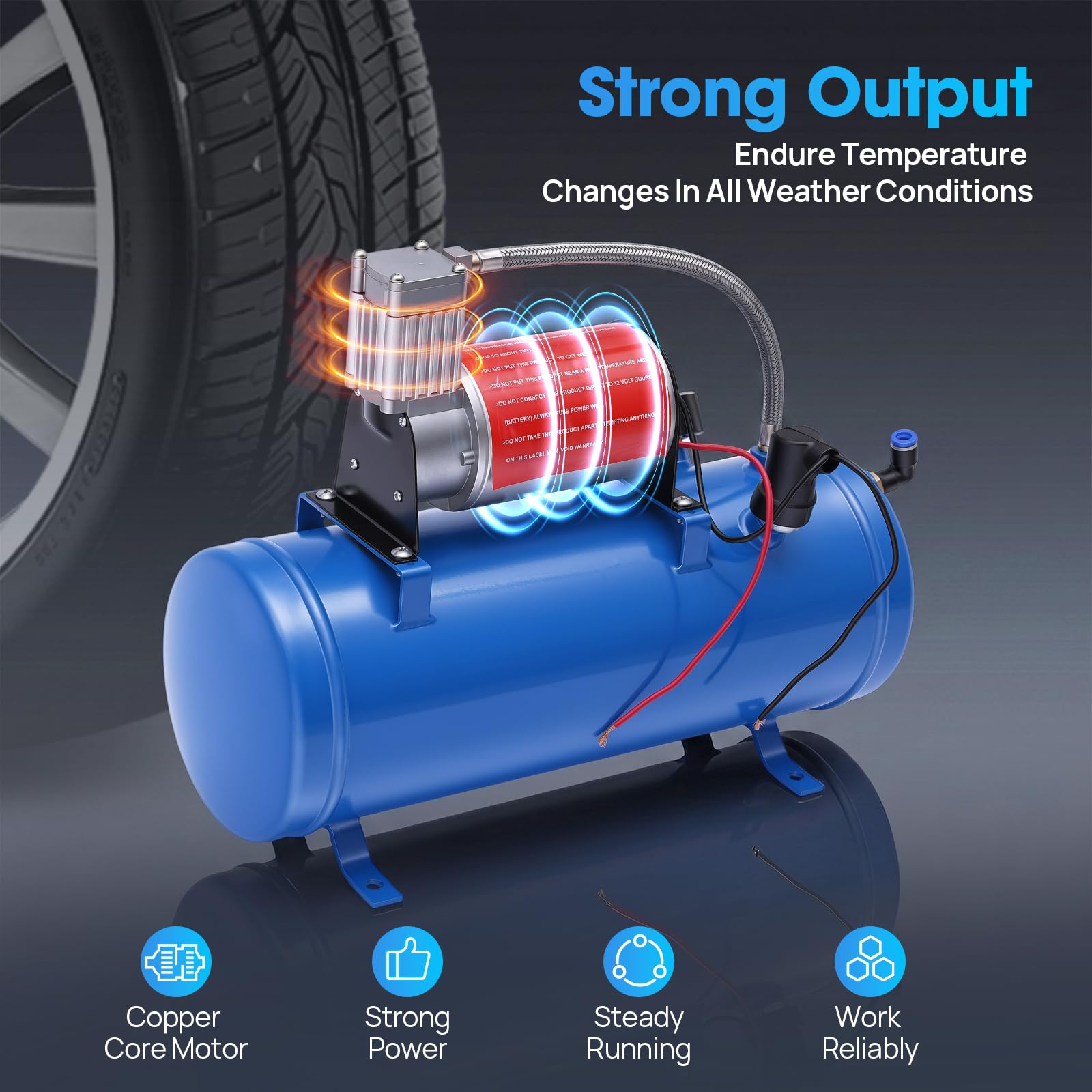 TiryyDrela Compressore Aria 12V 6L Blu 100 PSI Portatile