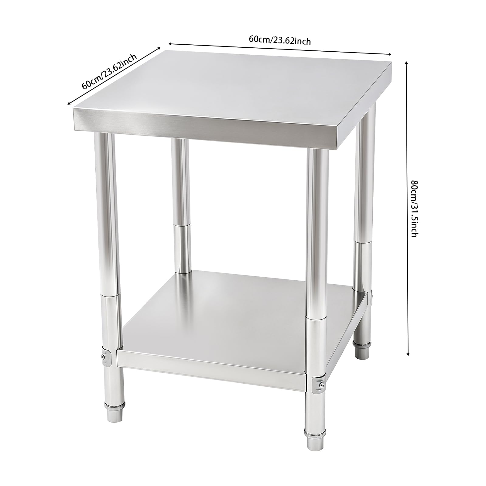 TiryyDrela tavolo lavoro cucina inox 60x60 cm 400 kg 2 livelli