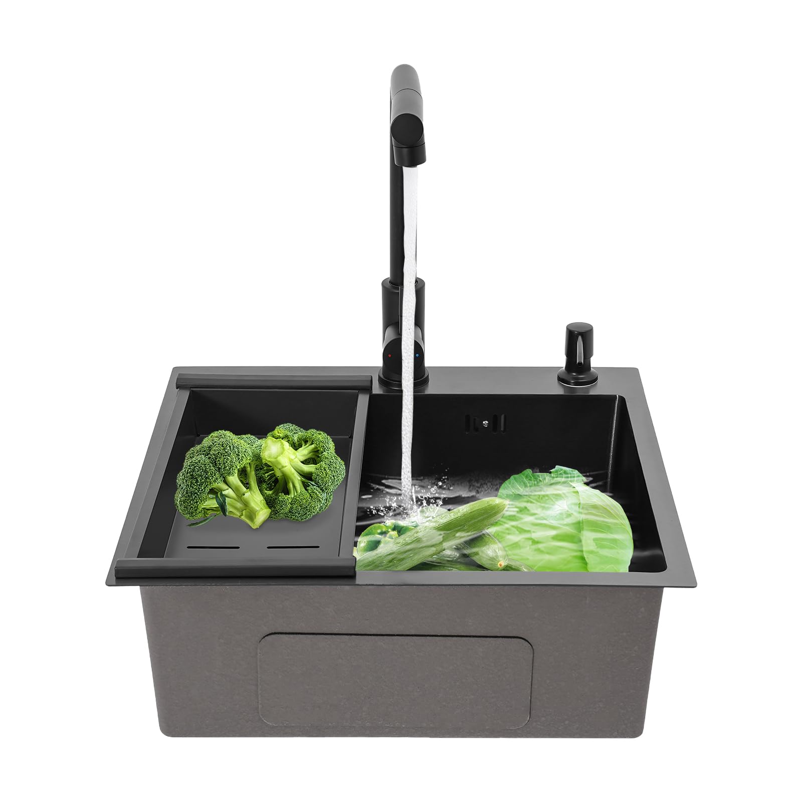 TiryyDrela Lavello Cucina 60 cm Nero Acciaio Inox con Rubinetto