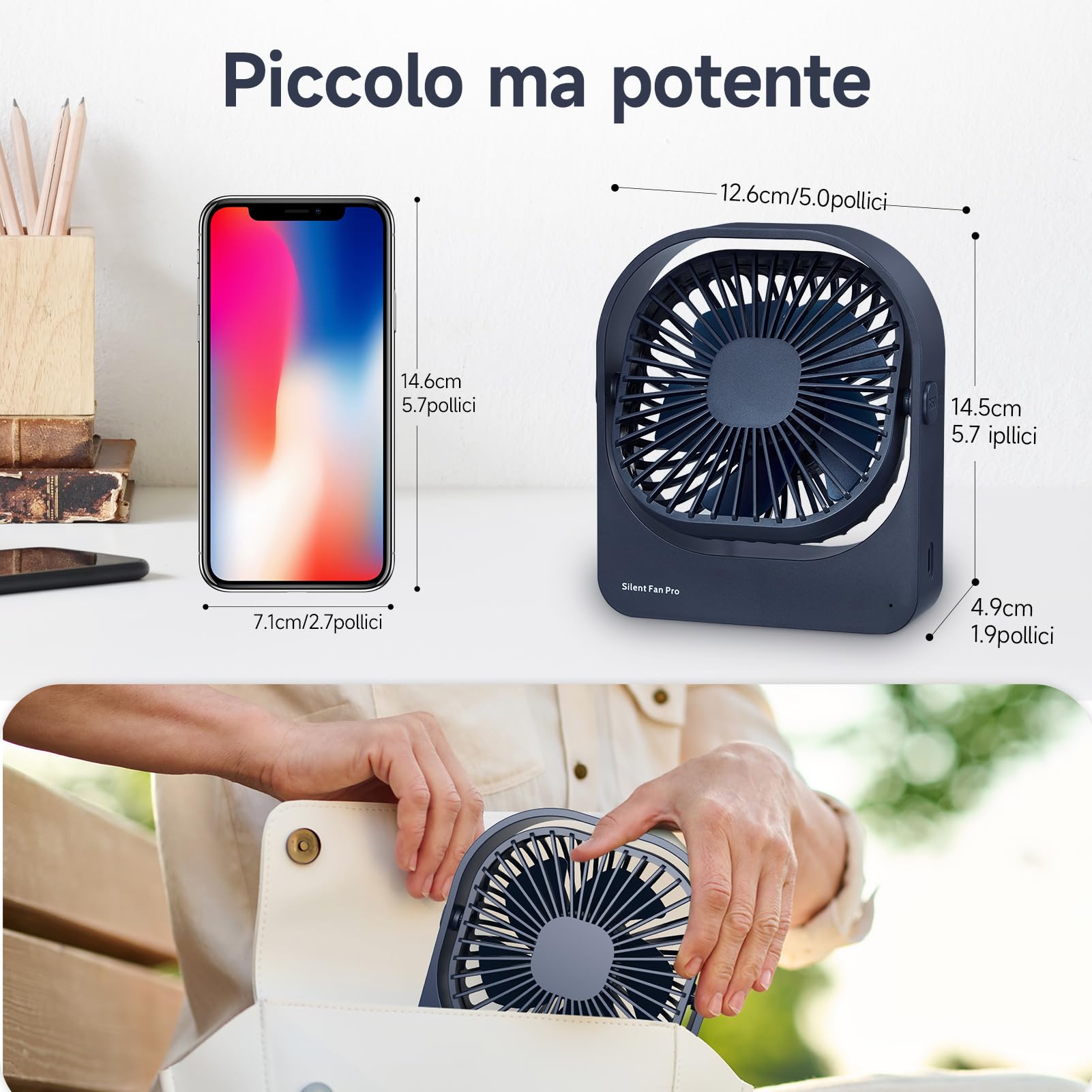 WOWDSGN ventilatore da tavolo ricaricabile blu scuro 2800 mAh