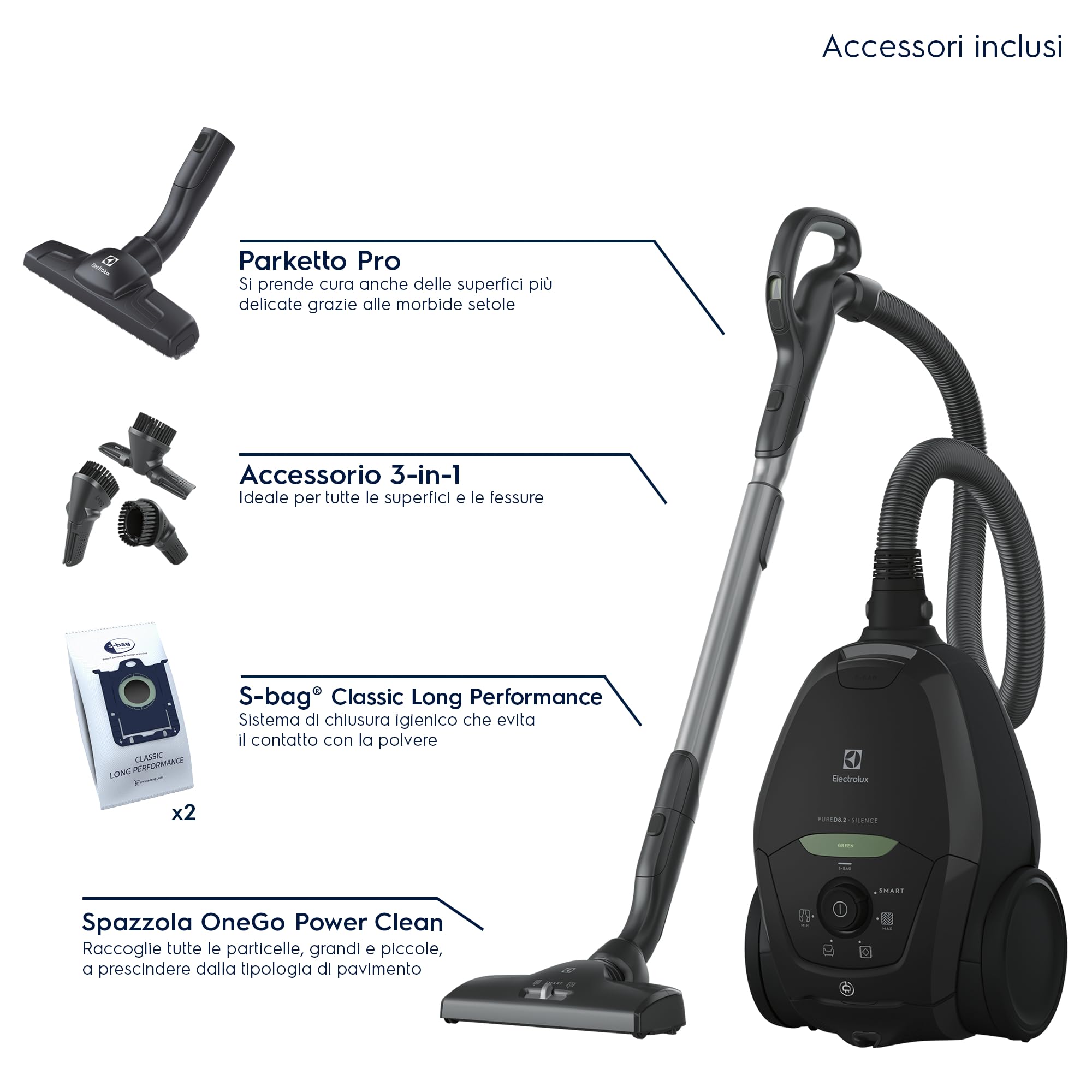 Electrolux Pure D8.2 PD82 aspirapolvere con sacco nero 3,5 L