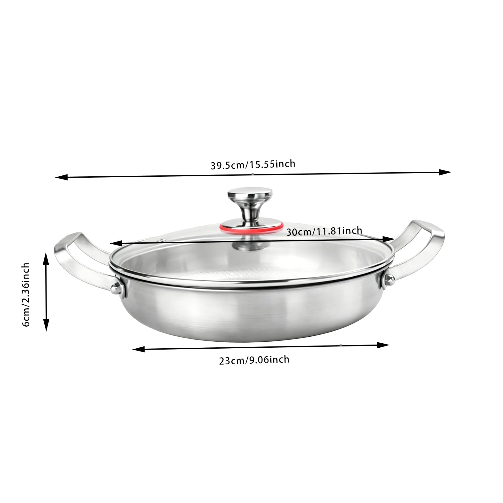 TiryyDrela padella acciaio inox 30 cm con coperchio vetro
