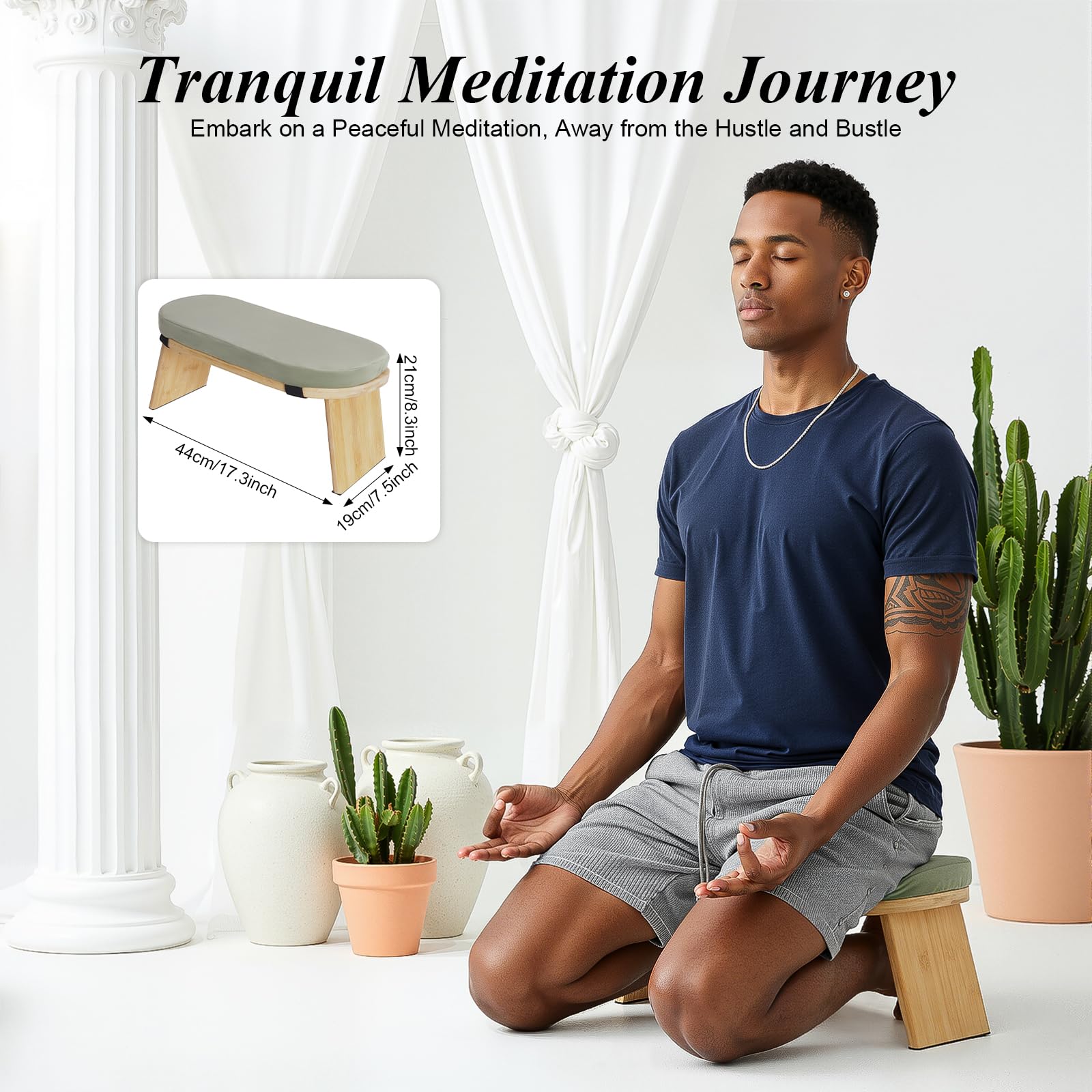 TiryyDrela Panca Meditazione Bambù Pieghevole con Cuscino 180 kg