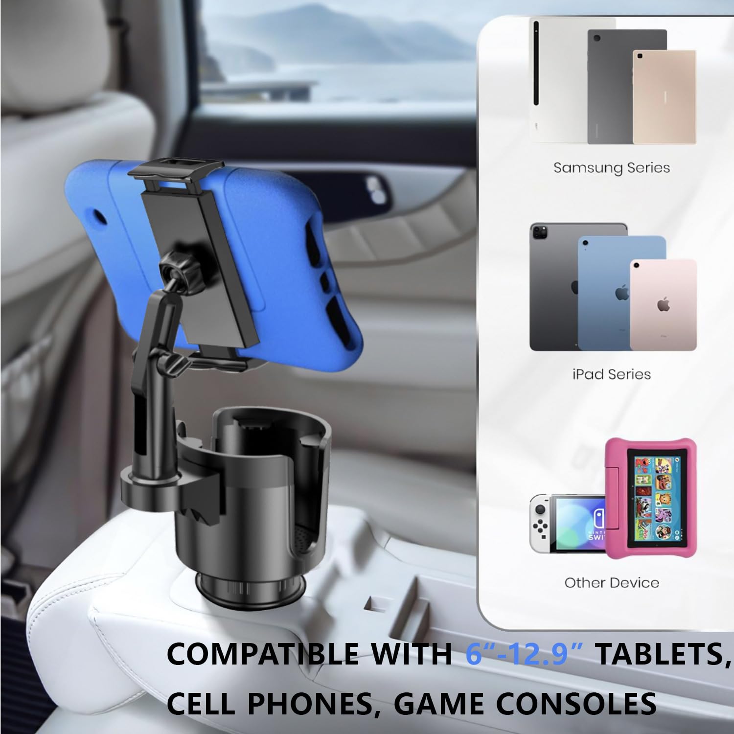 TiryyDrela portabicchieri auto 2 in 1 nero con supporto telefono