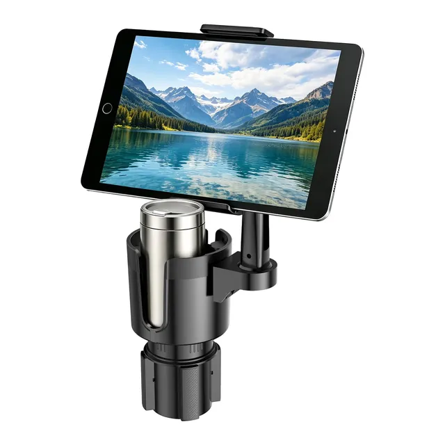 TiryyDrela portabicchieri auto 2 in 1 nero con supporto telefono