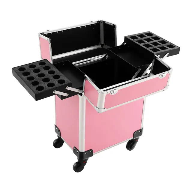 TiryyDrela Trolley trucco alluminio rosa grande capacità
