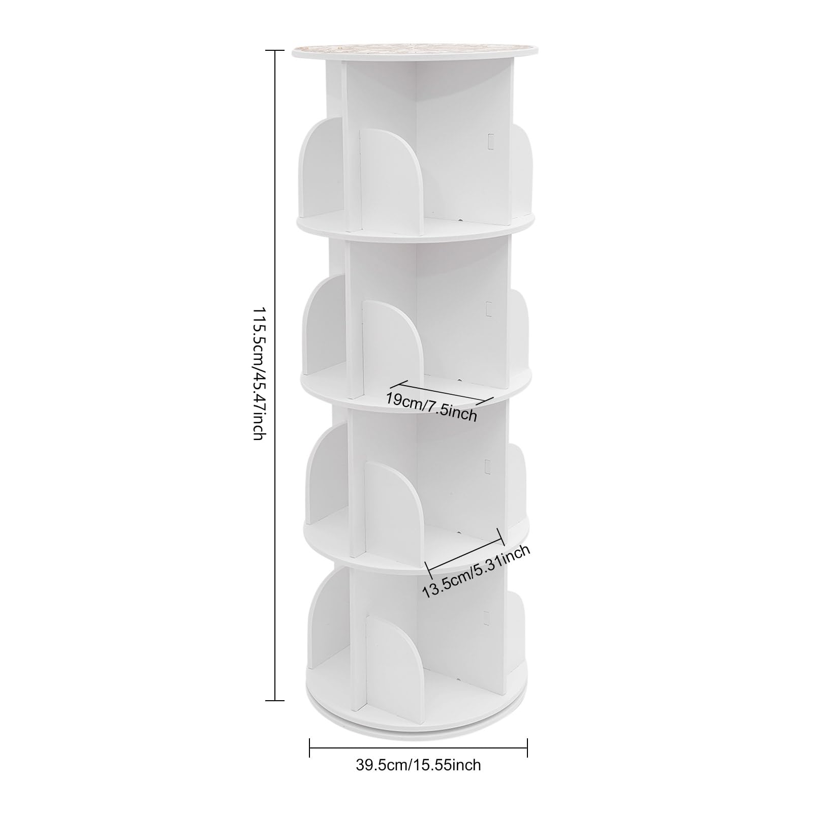 TiryyDrela libreria girevole 360 bianca 4 piani 39,5 cm