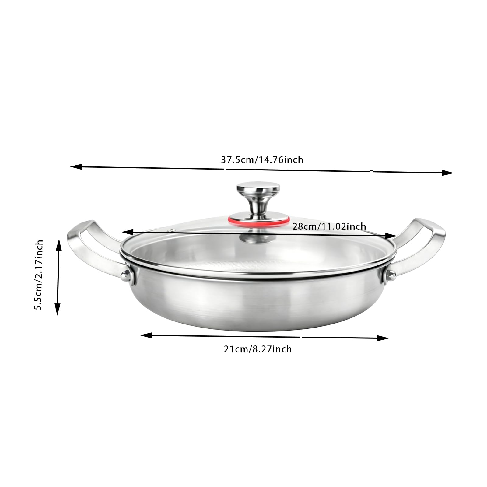 TiryyDrela padella acciaio inox 28 cm con coperchio vetro