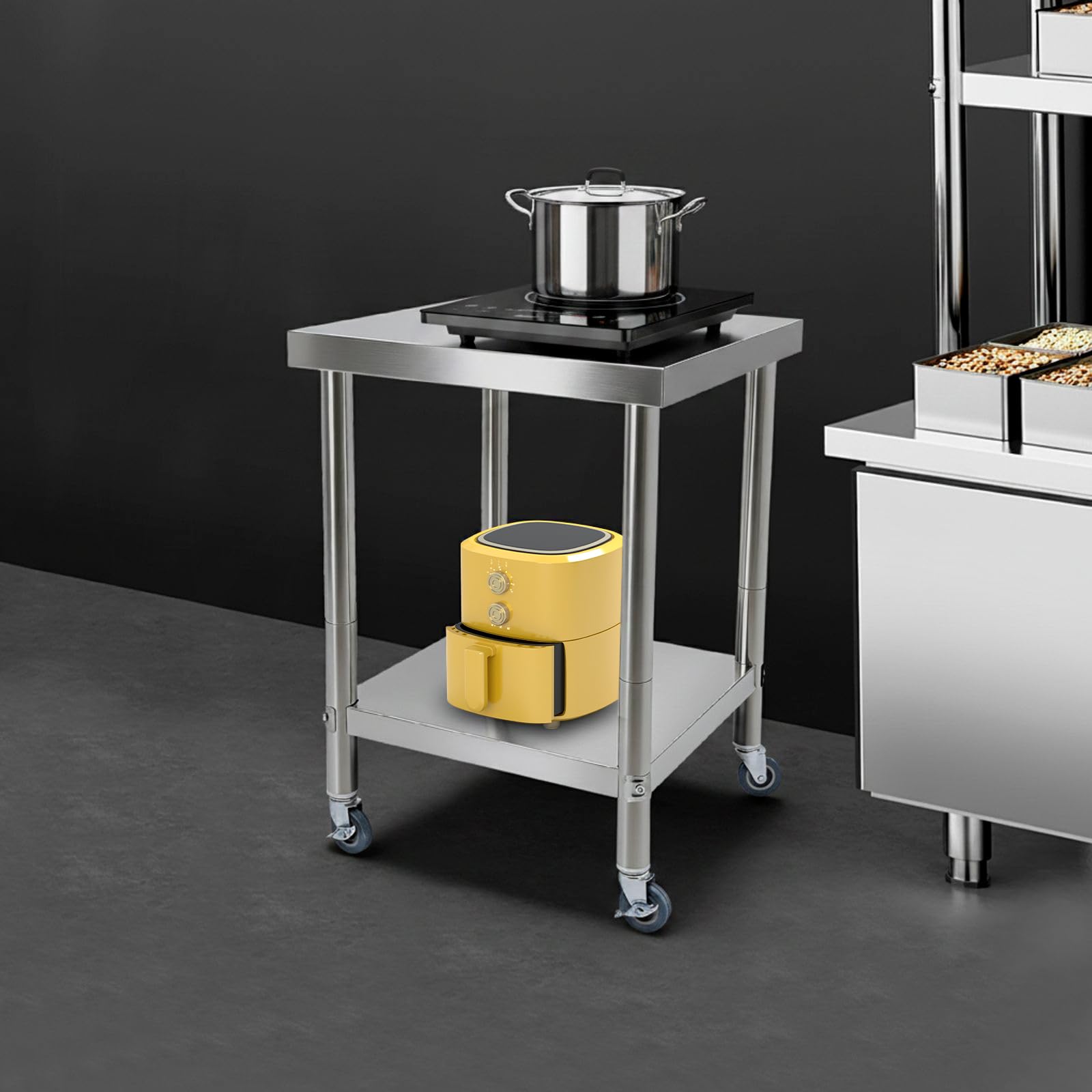 TiryyDrela tavolo lavoro cucina inox 60x60 cm 300 kg 2 ripiani