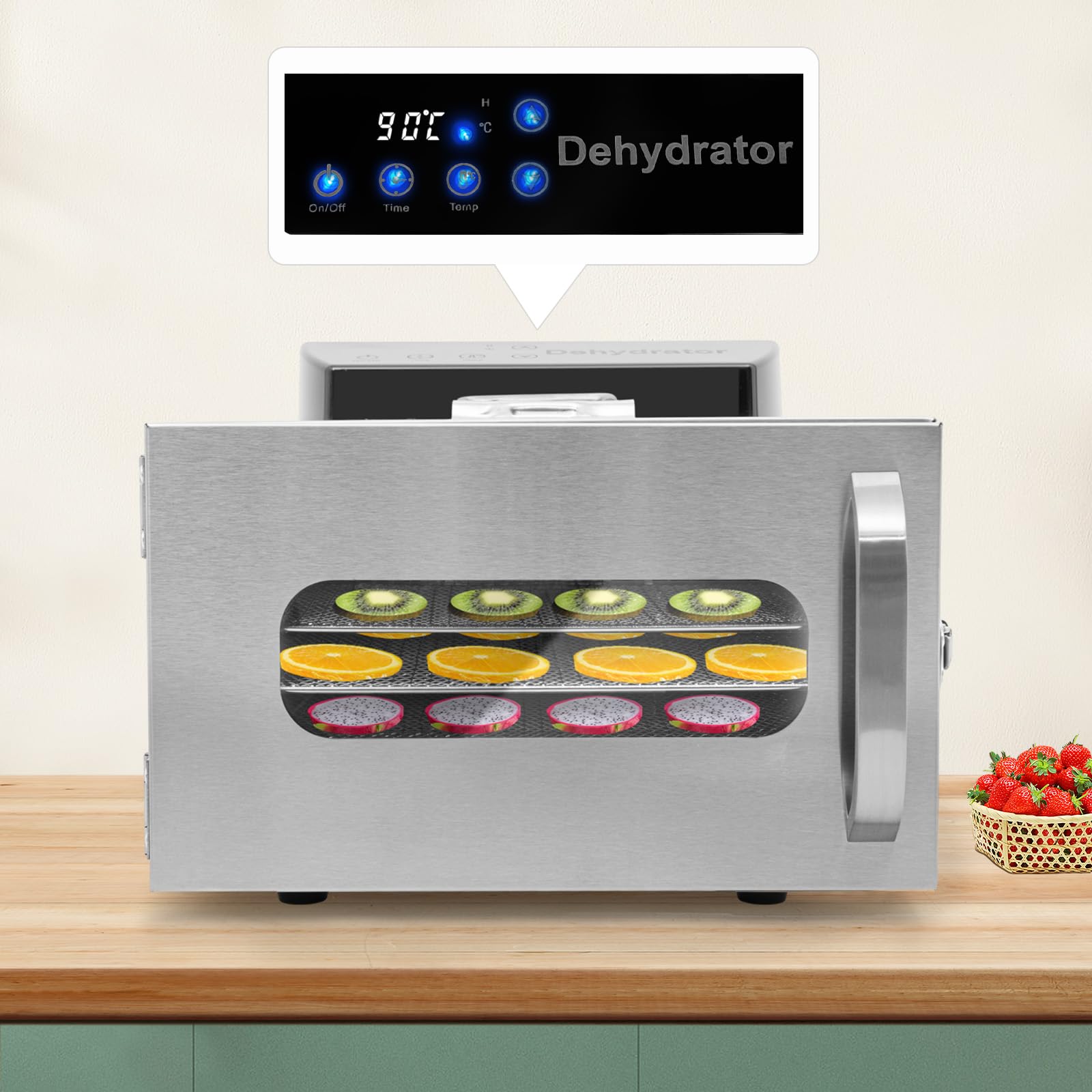 TiryyDrela Essiccatore Elettrico 6 Vassoi Inox Argento