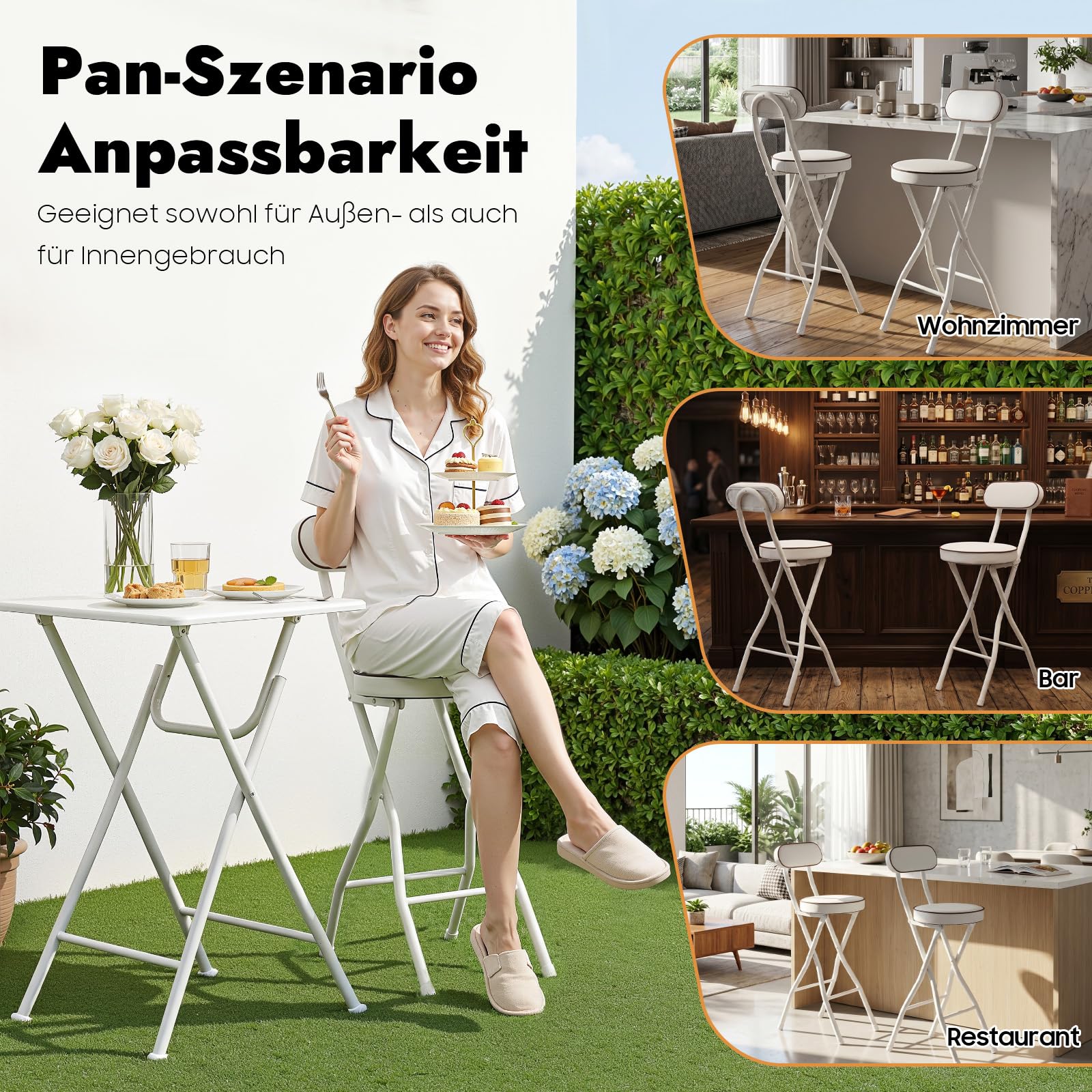 TiryyDrela Sgabello Bar Pieghevole 65 cm Set 2 Pezzi Bianco