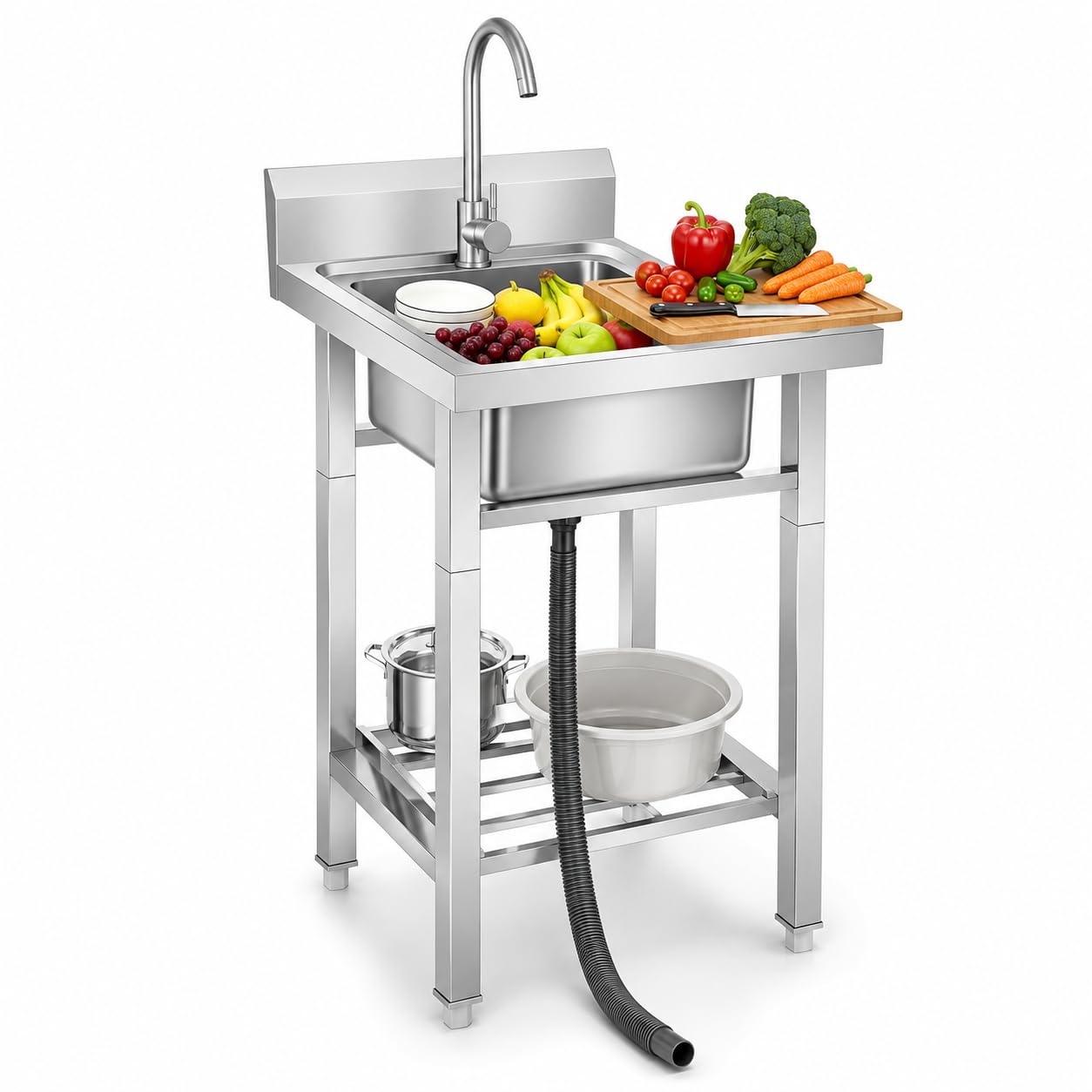 TiryyDrela Lavello Inox 1 Vasca con Rubinetto 50x50x93 cm