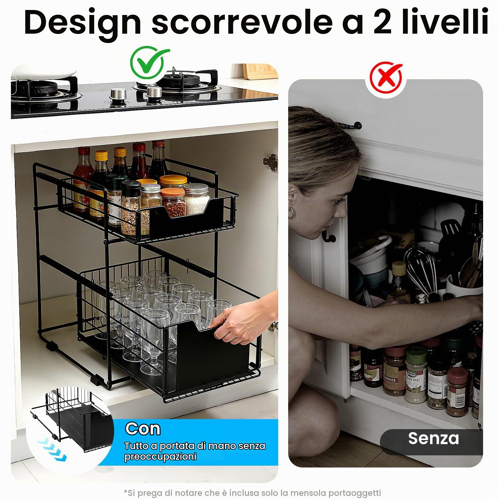 TiryyDrela scaffale sottolavello 2 livelli nero 10 kg
