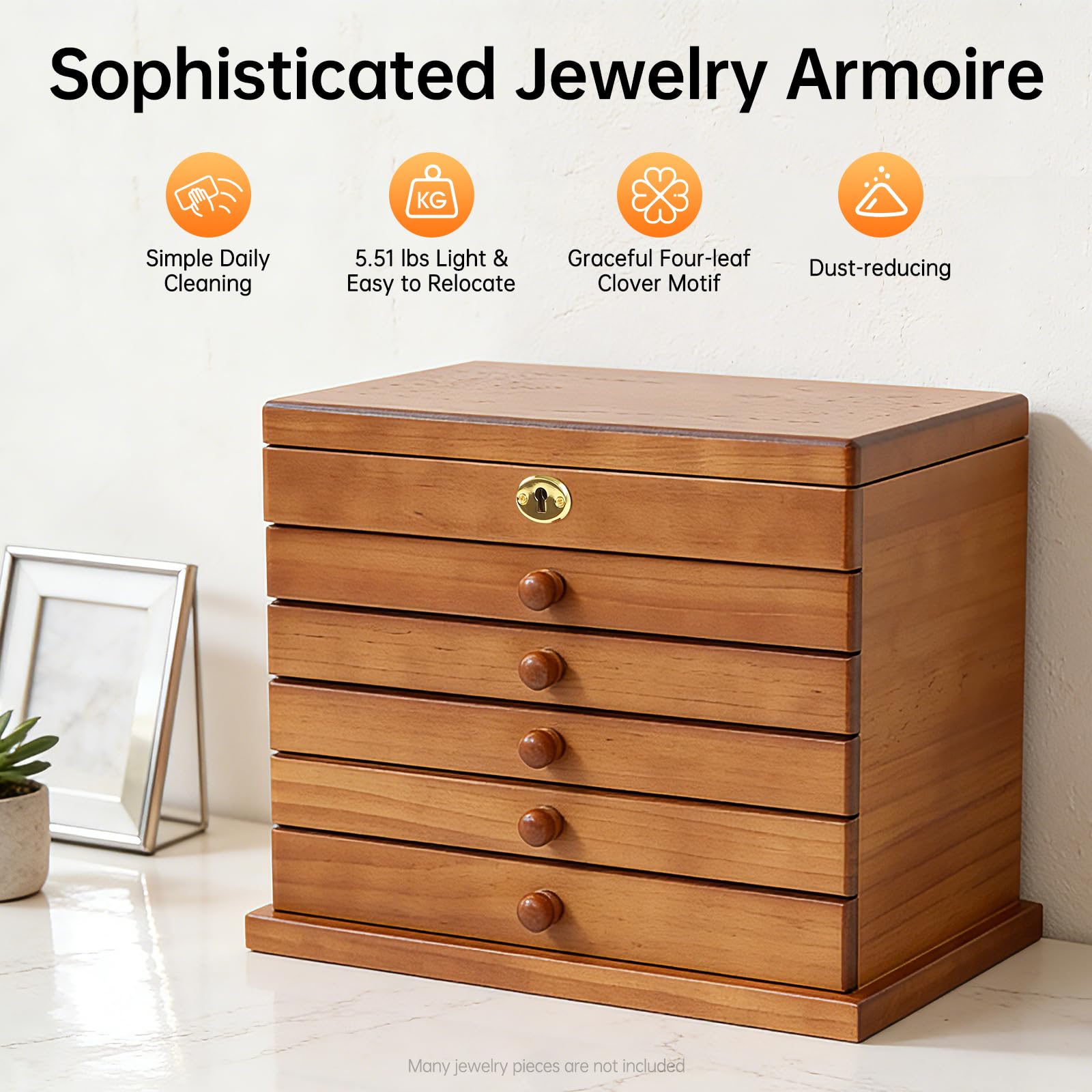 TiryyDrela Portagioie Legno Vintage con Specchio e Chiave 6 Piani