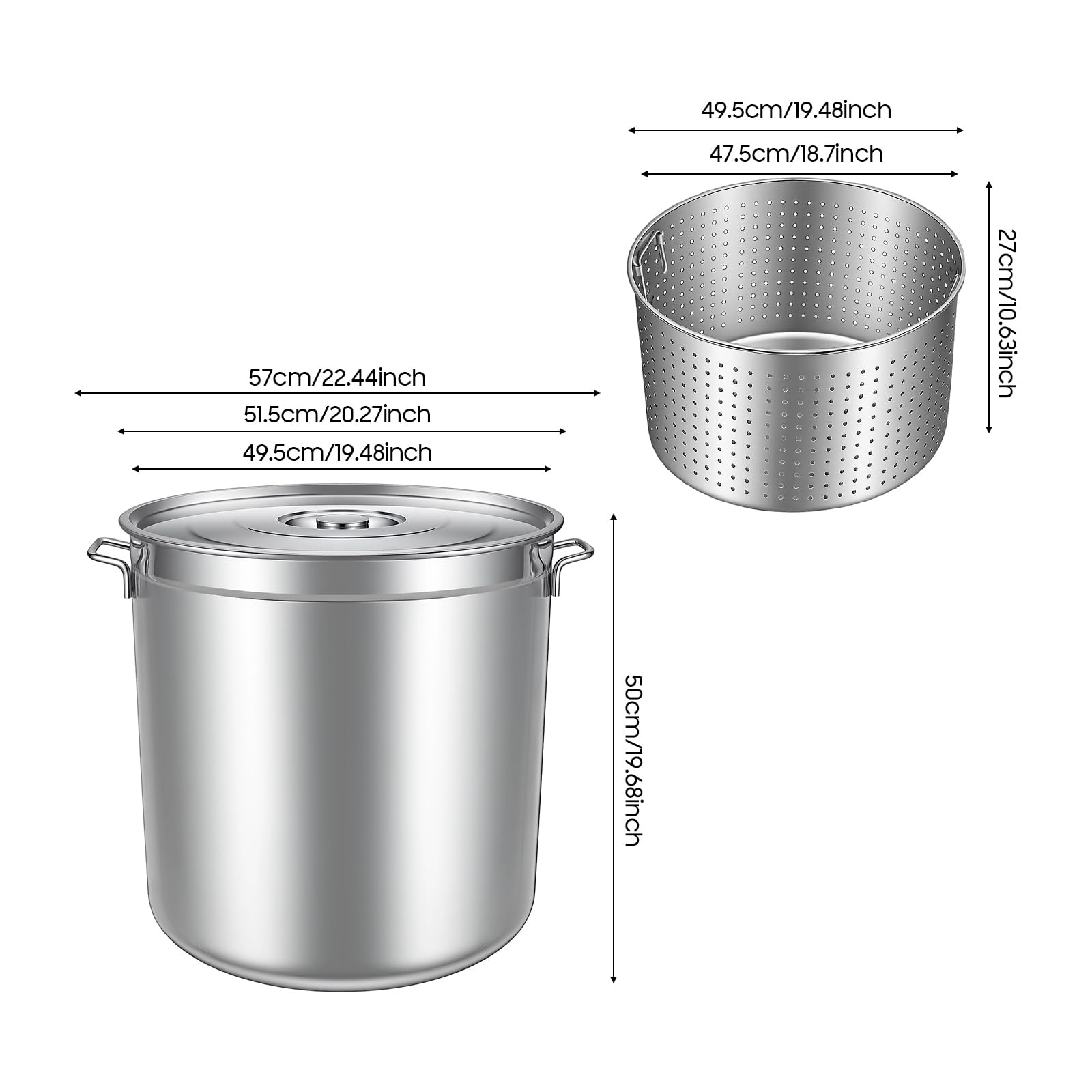TiryyDrela pentola inox 50 L con cestello e coperchio