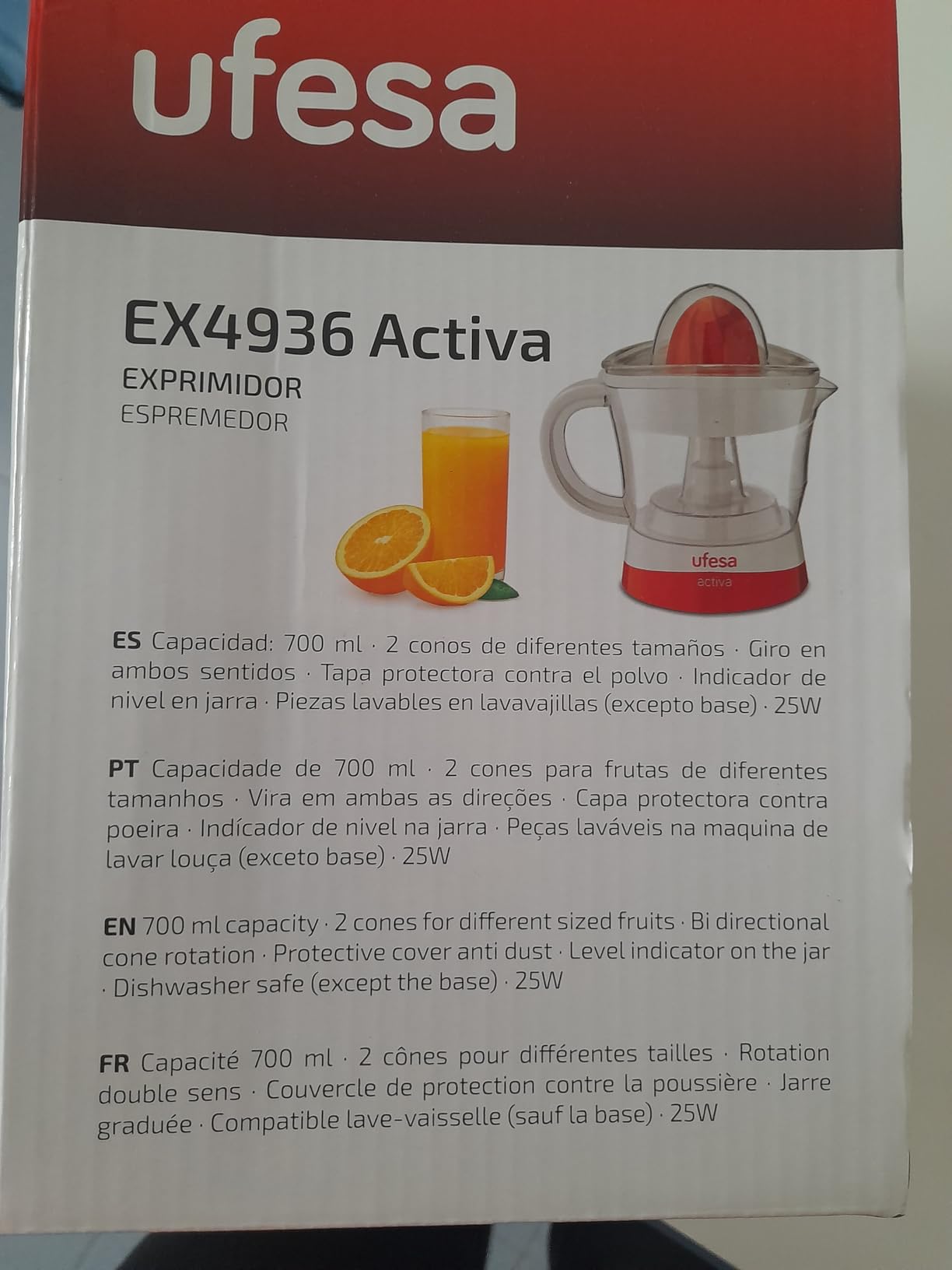 Ufesa EX4936 Spremiagrumi Elettrico 0,7L Doppio Cono