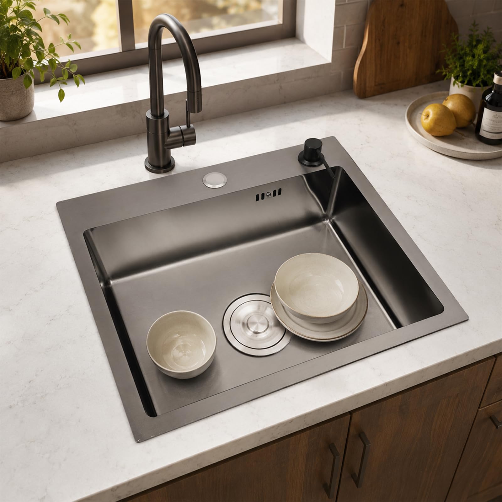 TiryyDrela Lavello Cucina Inox Nero 1 Vasca Antigraffio Accessoriato