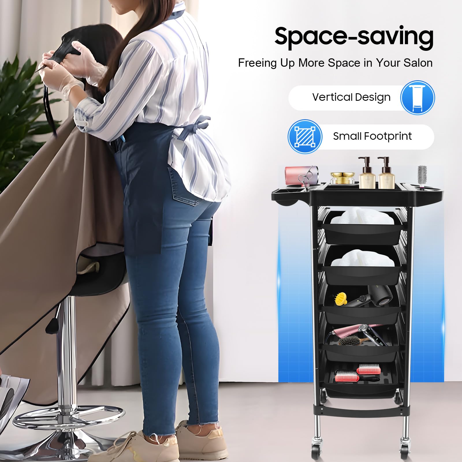 TiryyDrela Carrello Parrucchiere 5 Cassetti Nero