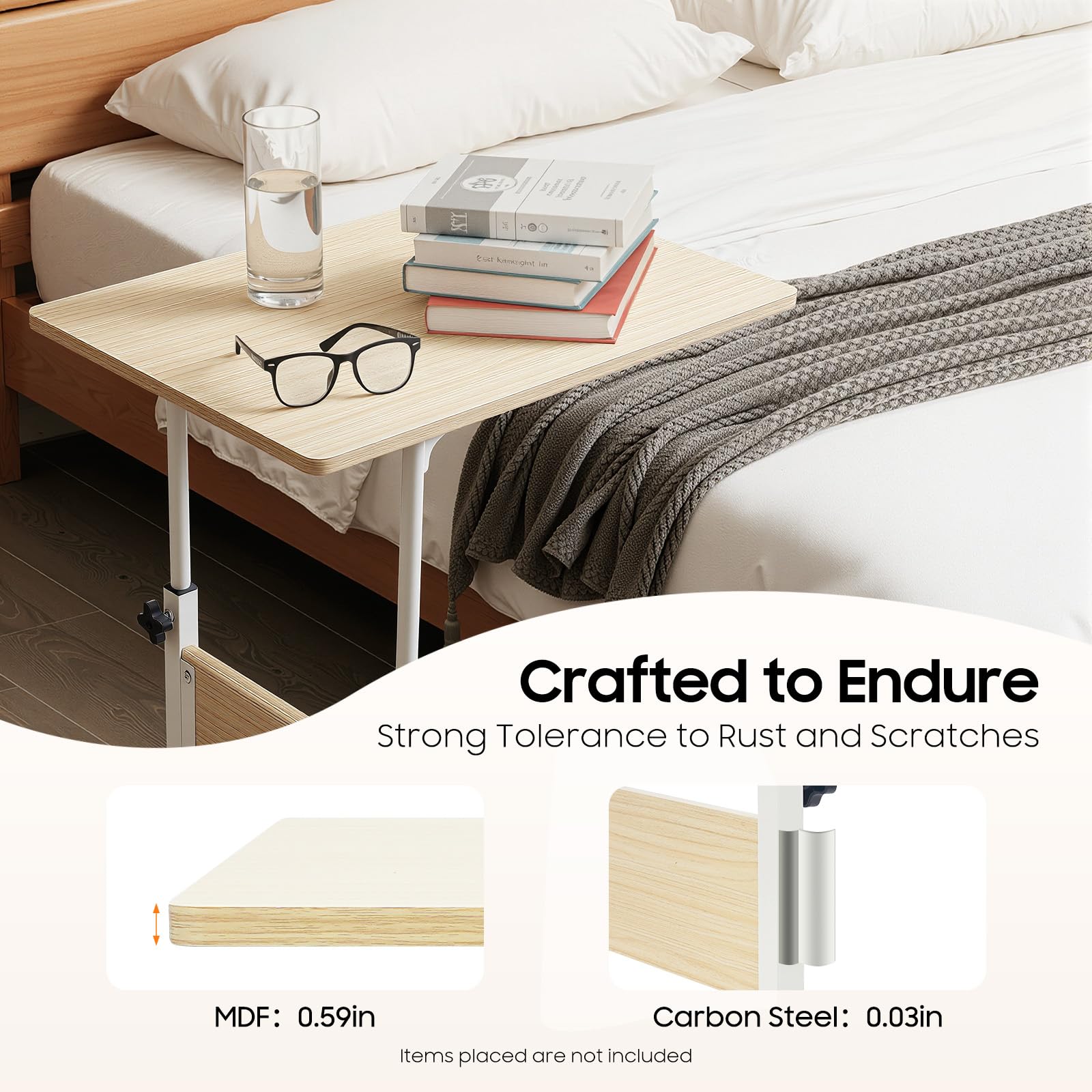 TiryyDrela Tavolino Ruote Altezza 55-80 cm MDF 50x35 cm Bianco