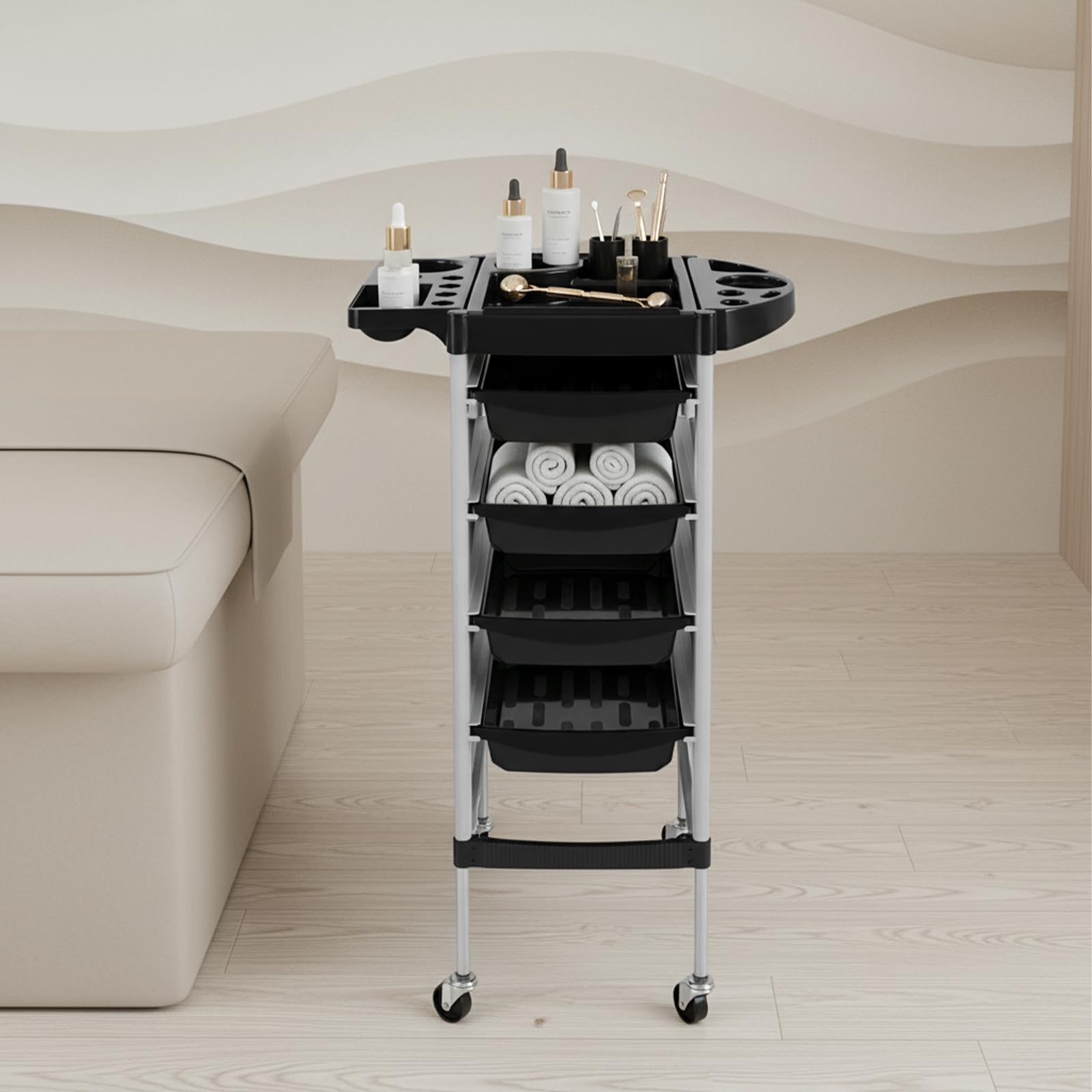 TiryyDrela Carrello Parrucchiere 4 Cassetti 5 Livelli Bianco con Ruote