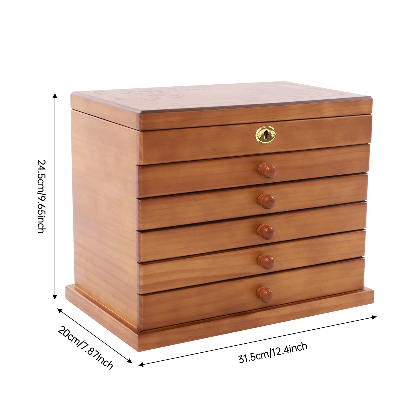 TiryyDrela Portagioie Legno Vintage con Specchio e Chiave 6 Piani