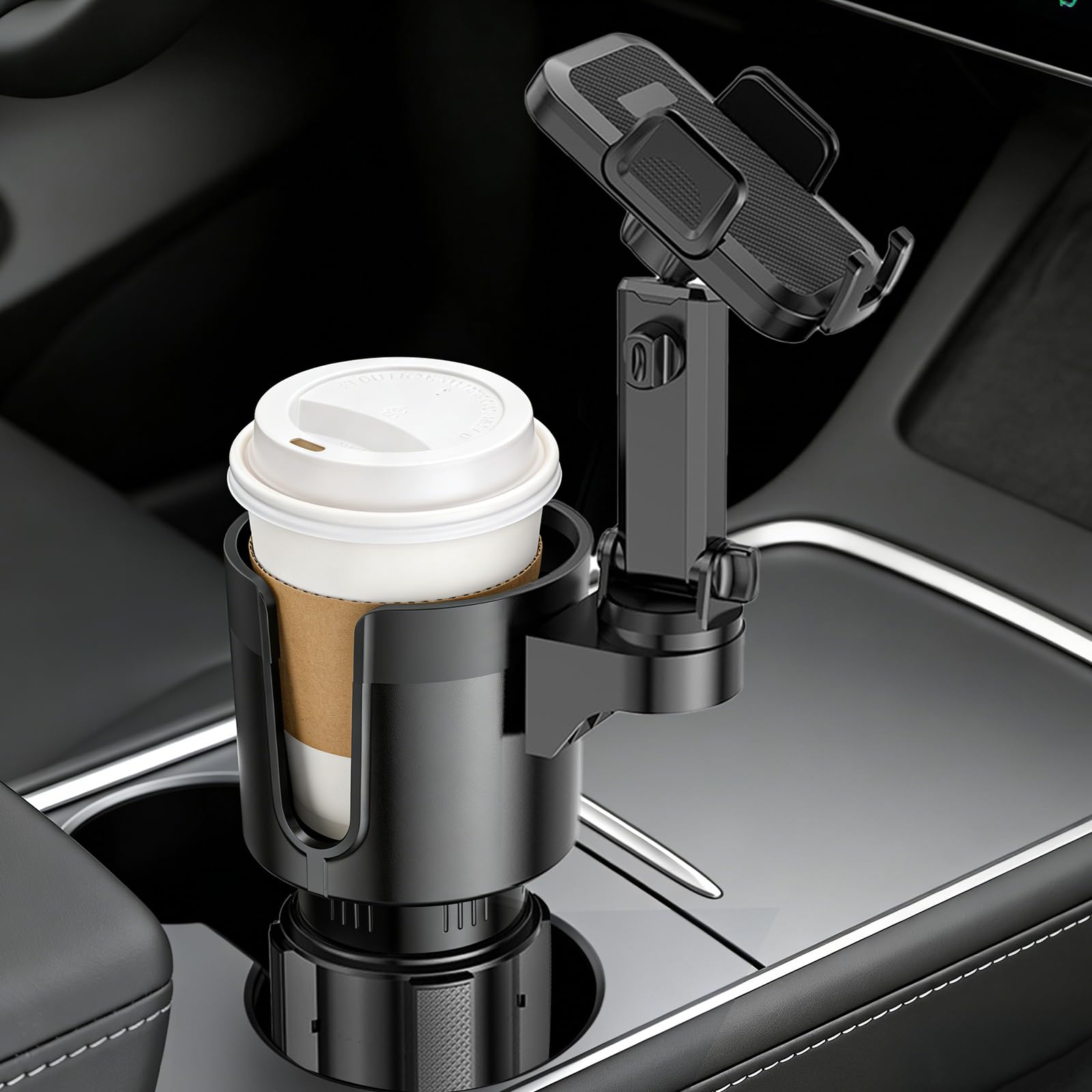 TiryyDrela Portabicchieri Auto 2 in 1 Nero con Porta Telefono
