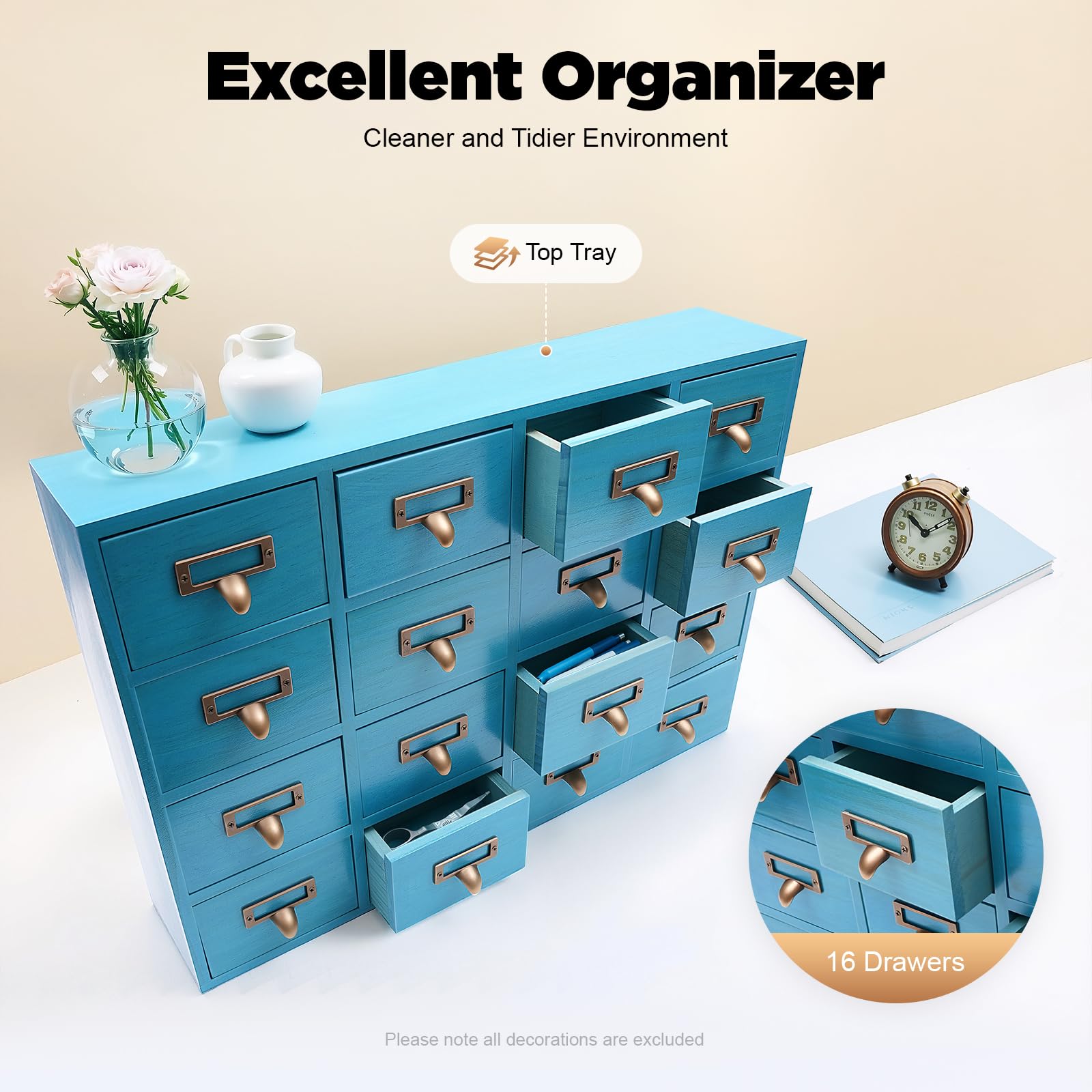 TiryyDrela cassettiera 16 cassetti legno metallo blu