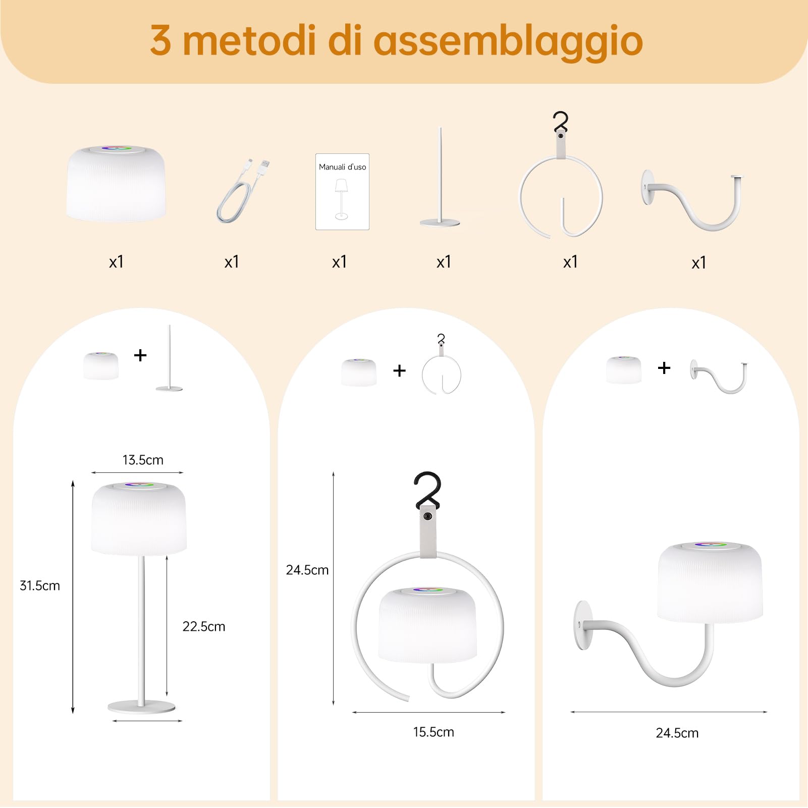 WOWDSGN 3 in 1 Lampada Tavolo LED Ricaricabile RGB IP54