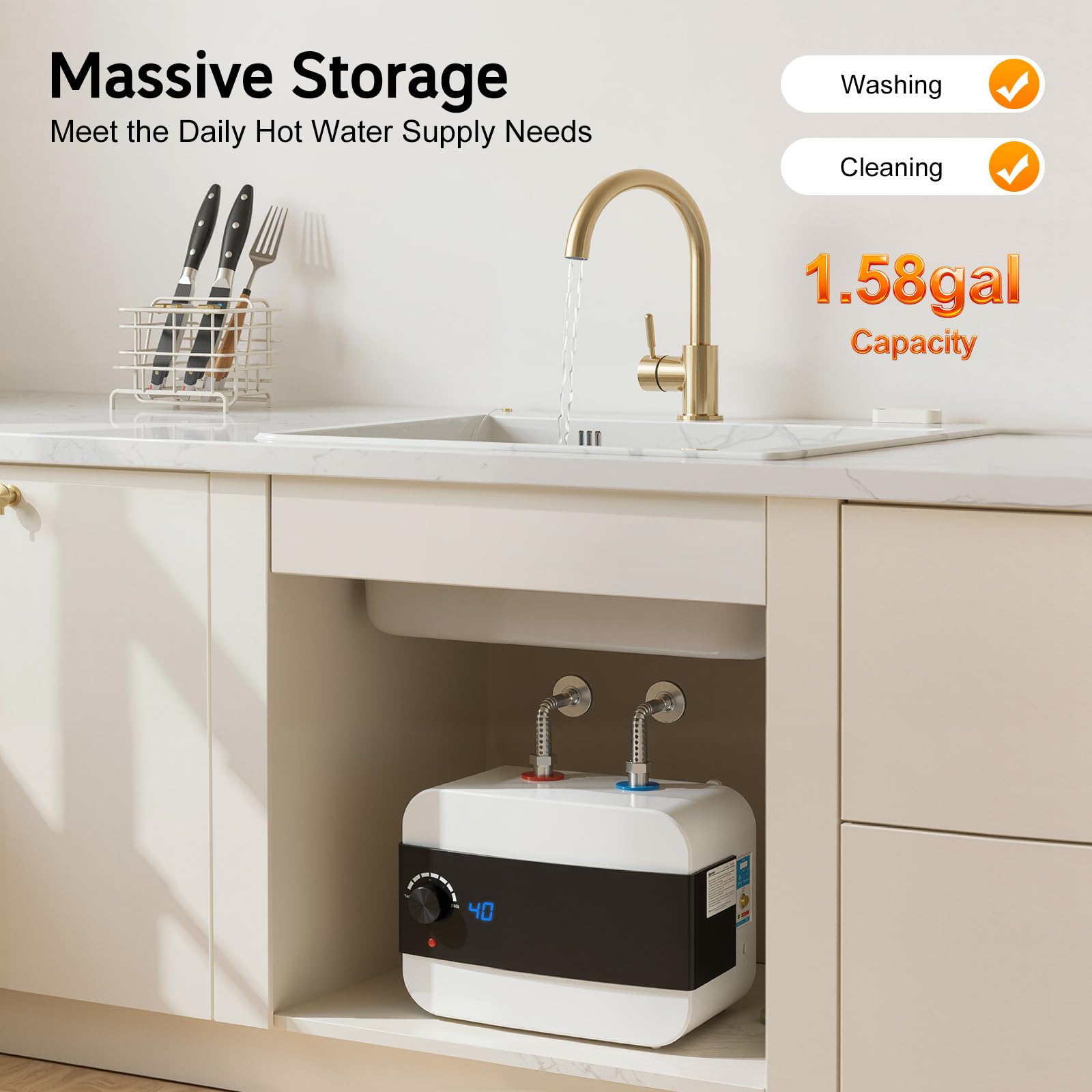 TiryyDrela Scaldabagno Elettrico 6L 1500W 0-65°C