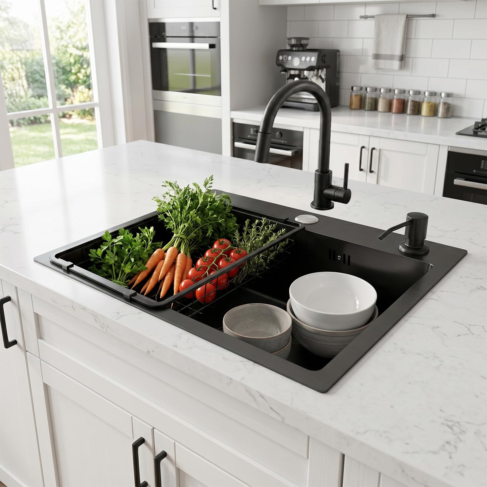 TiryyDrela Lavello Cucina Inox Nero 1 Vasca Antigraffio Accessoriato