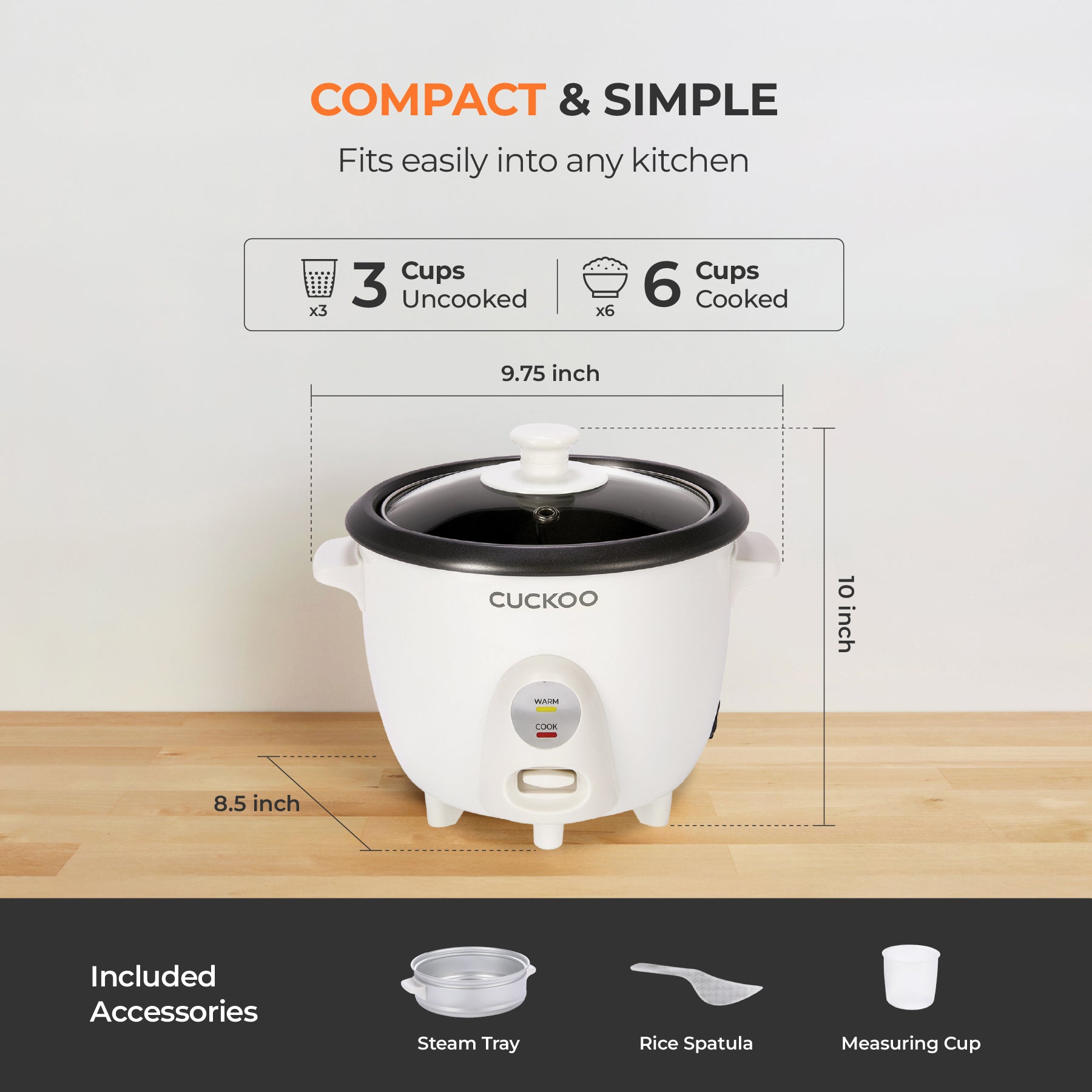 Cuckoo CR-0301C cuociriso one touch 3 tazze nero con vaporiera