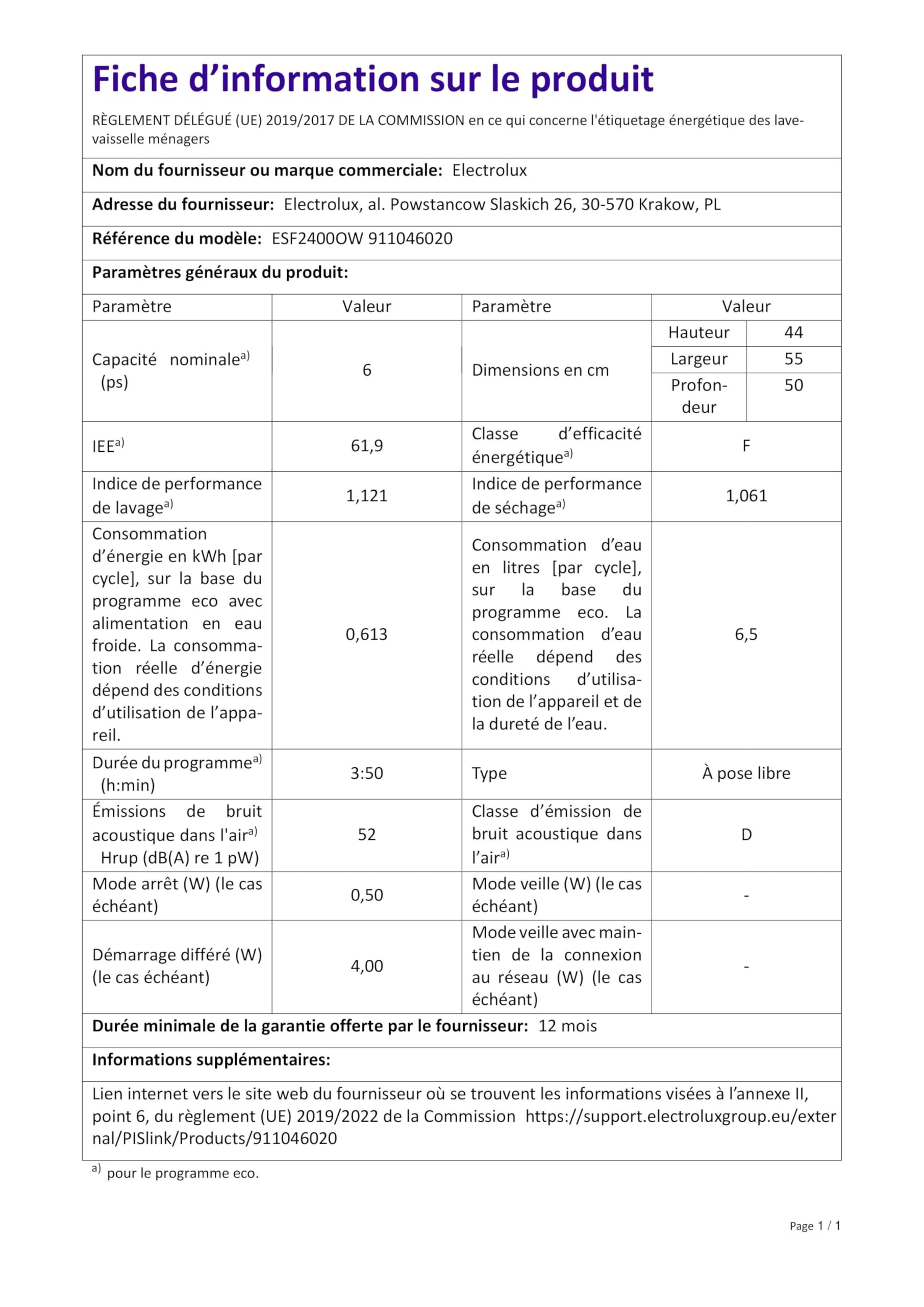 Electrolux ESF2400OW lavastoviglie da tavolo bianca 6 coperti