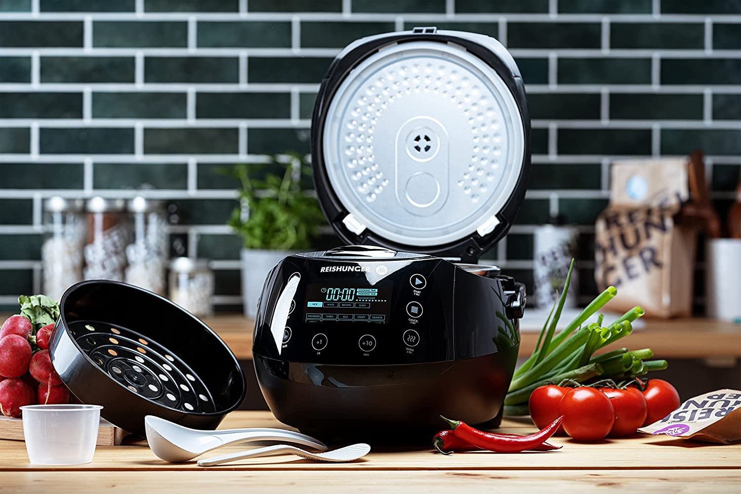 Reishunger Digitale Cuociriso 1,5 L Nero per 8 Persone