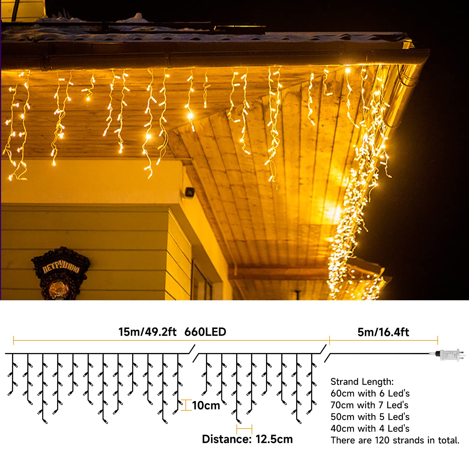 WOWDSGN 660 LED tenda ghiacciolo bianco caldo 20 m