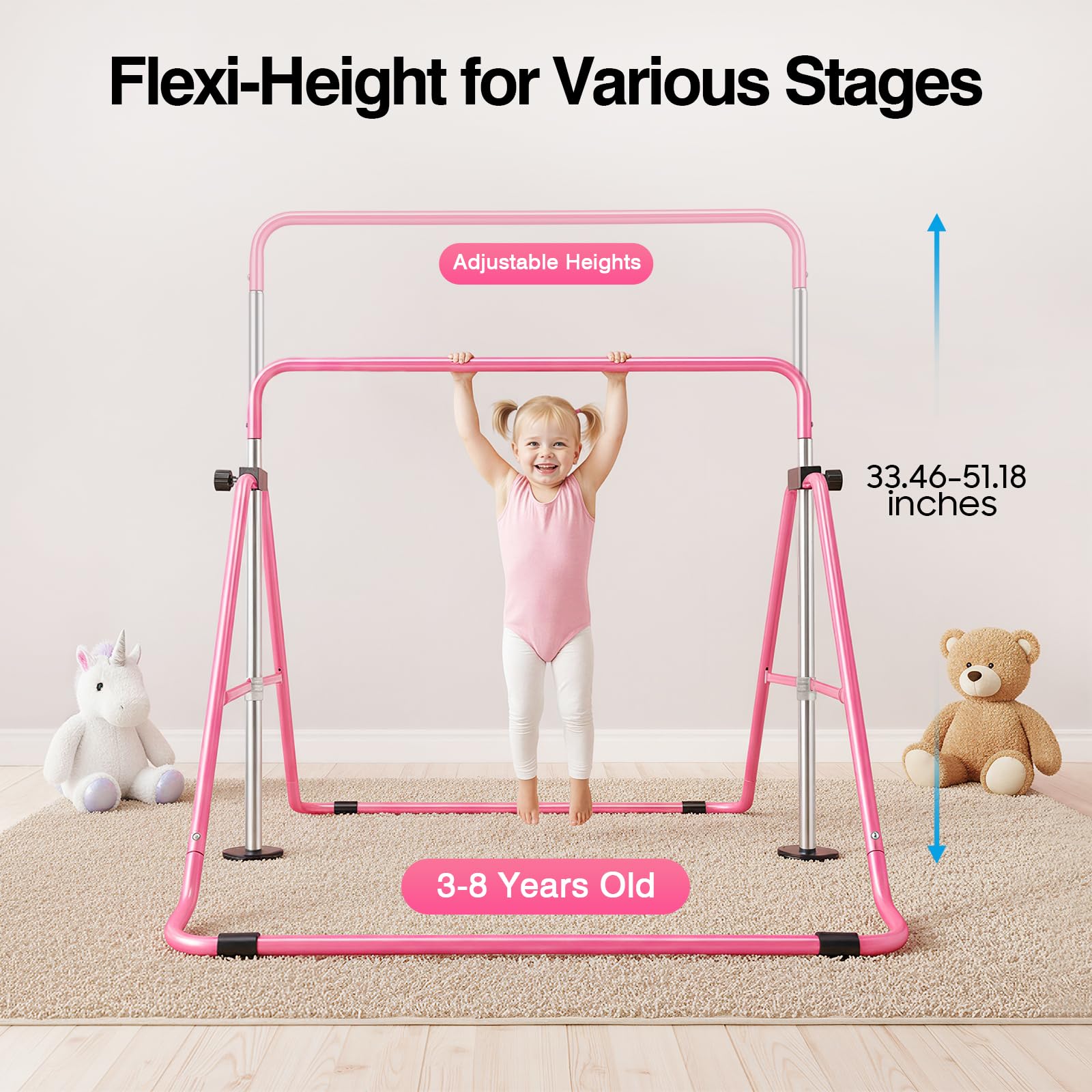 TiryyDrela Barra Ginnastica Bambini Pieghevole Rosa