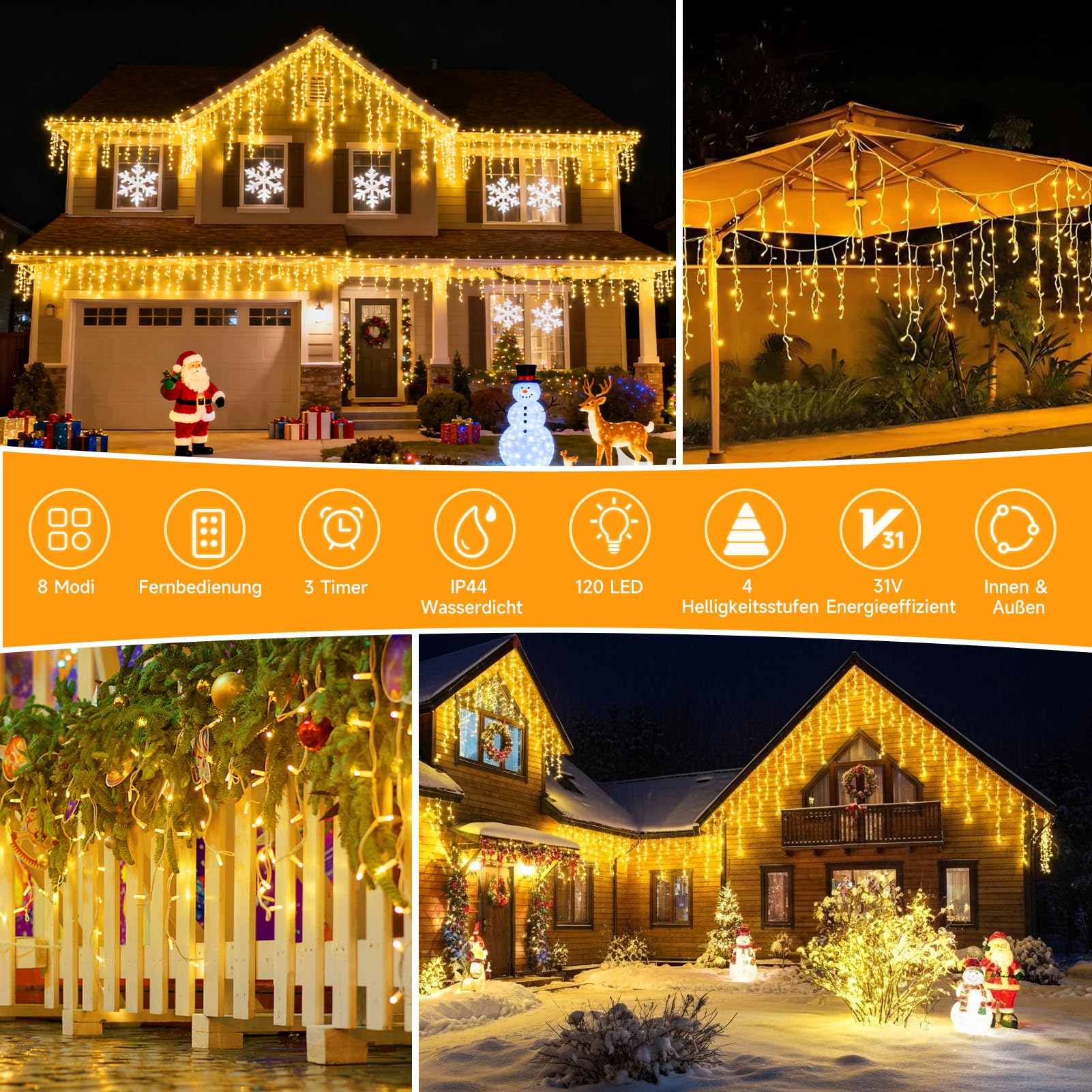 WOWDSGN catena luminosa LED esterno 4 m 120 LED bianco caldo