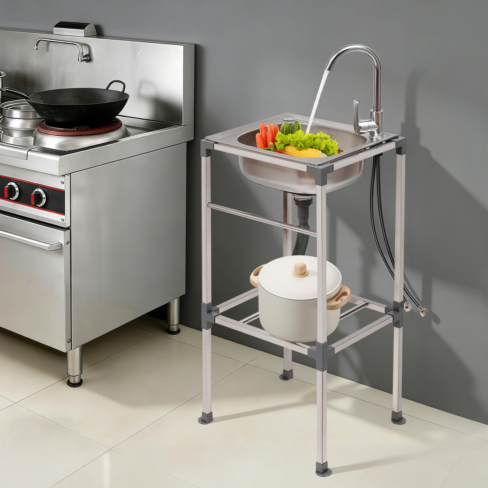 TiryyDrela Lavello Acciaio Inox 1 Vasca Autoportante con Rubinetto
